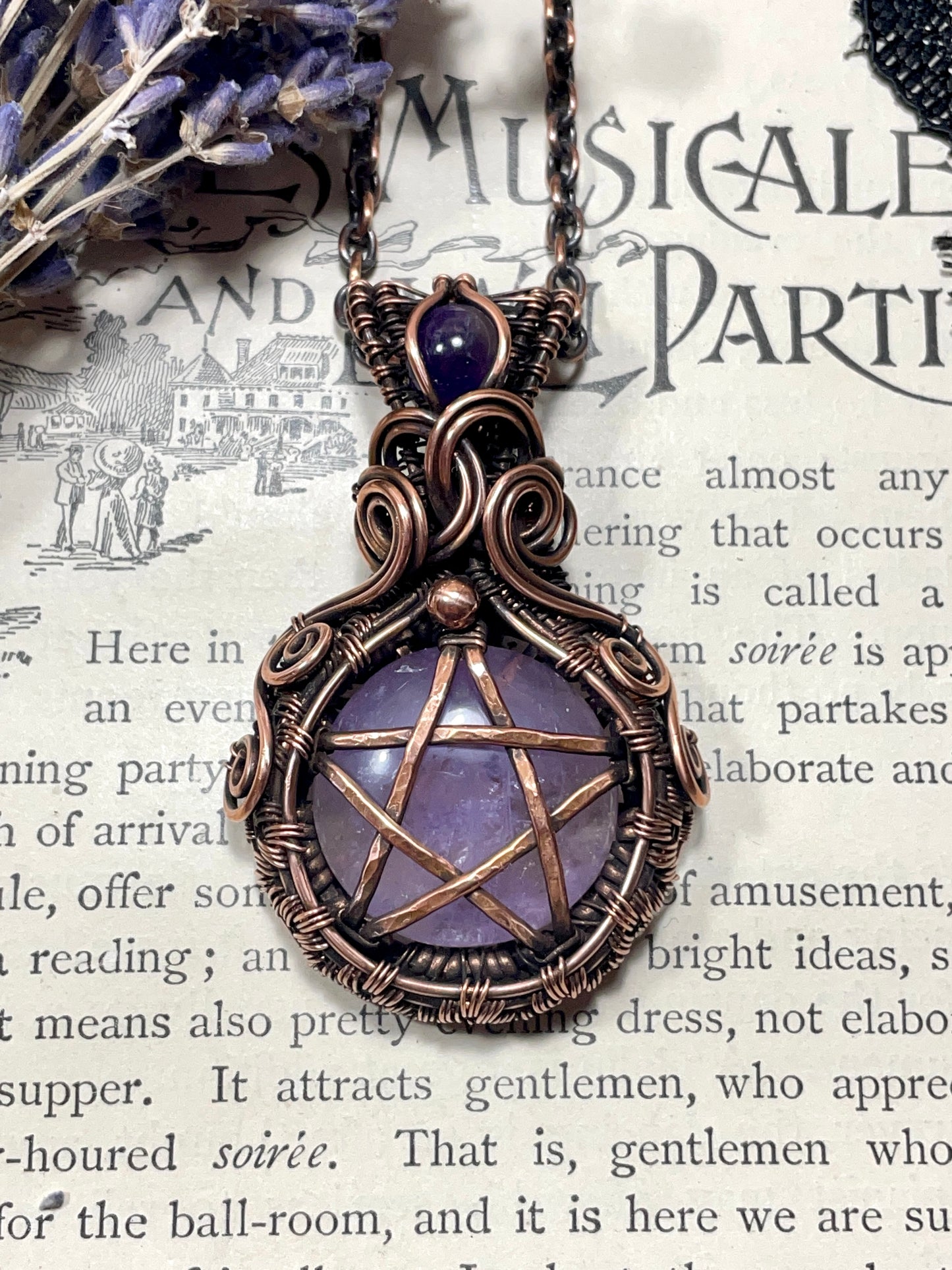 Amethyst Pentacle Amulet in Copper