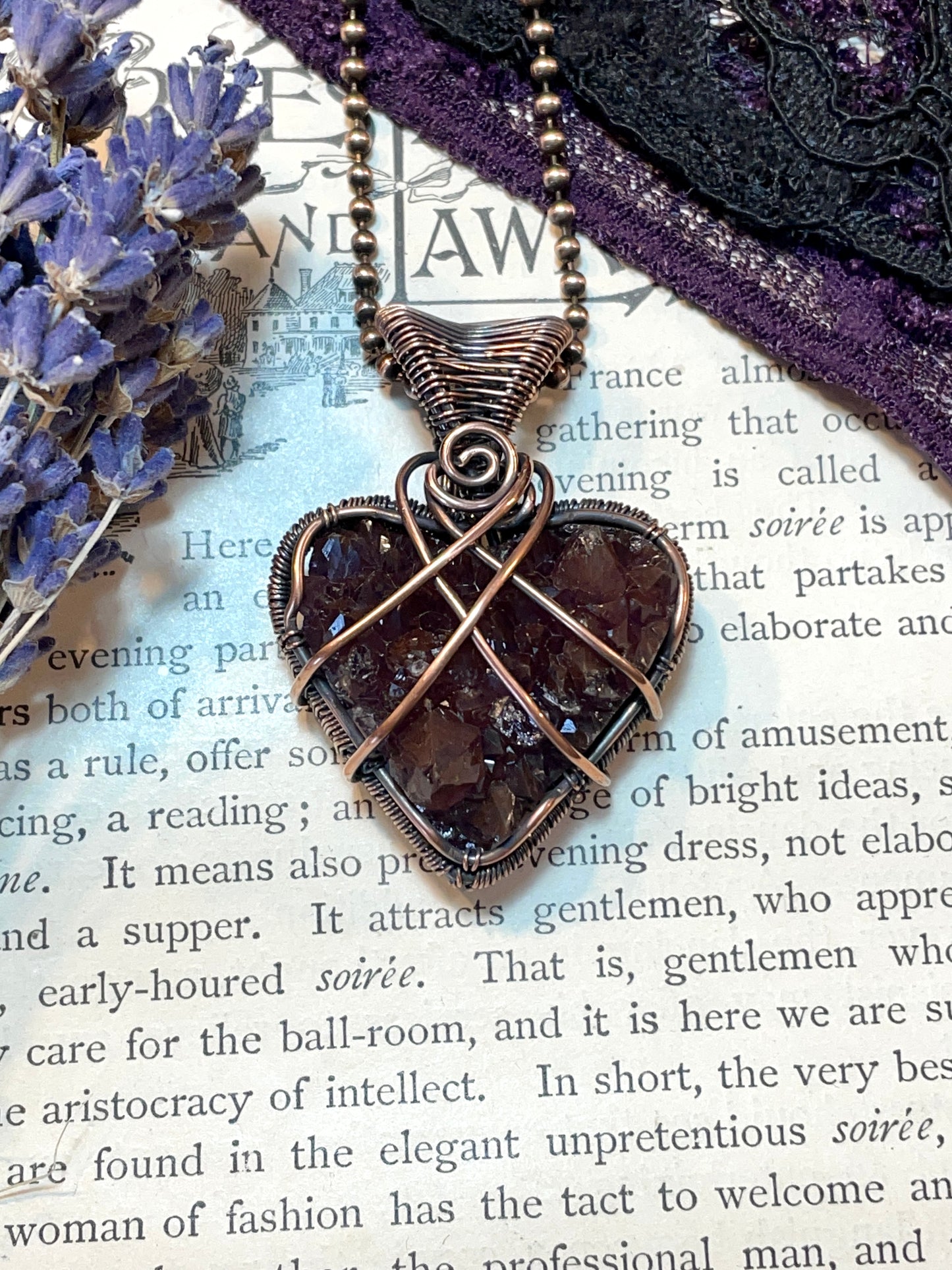 Amethyst Heart Pendant (Thunder Bay, Ontario Amethyst Cluster) in Copper