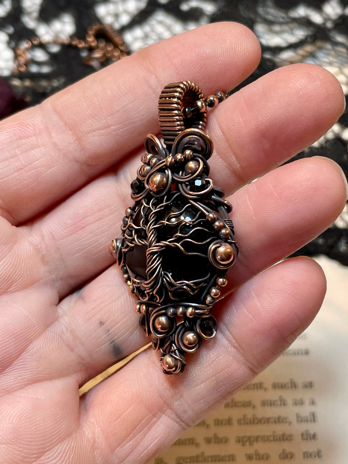 Onyx Tree of Life Pendant in Copper