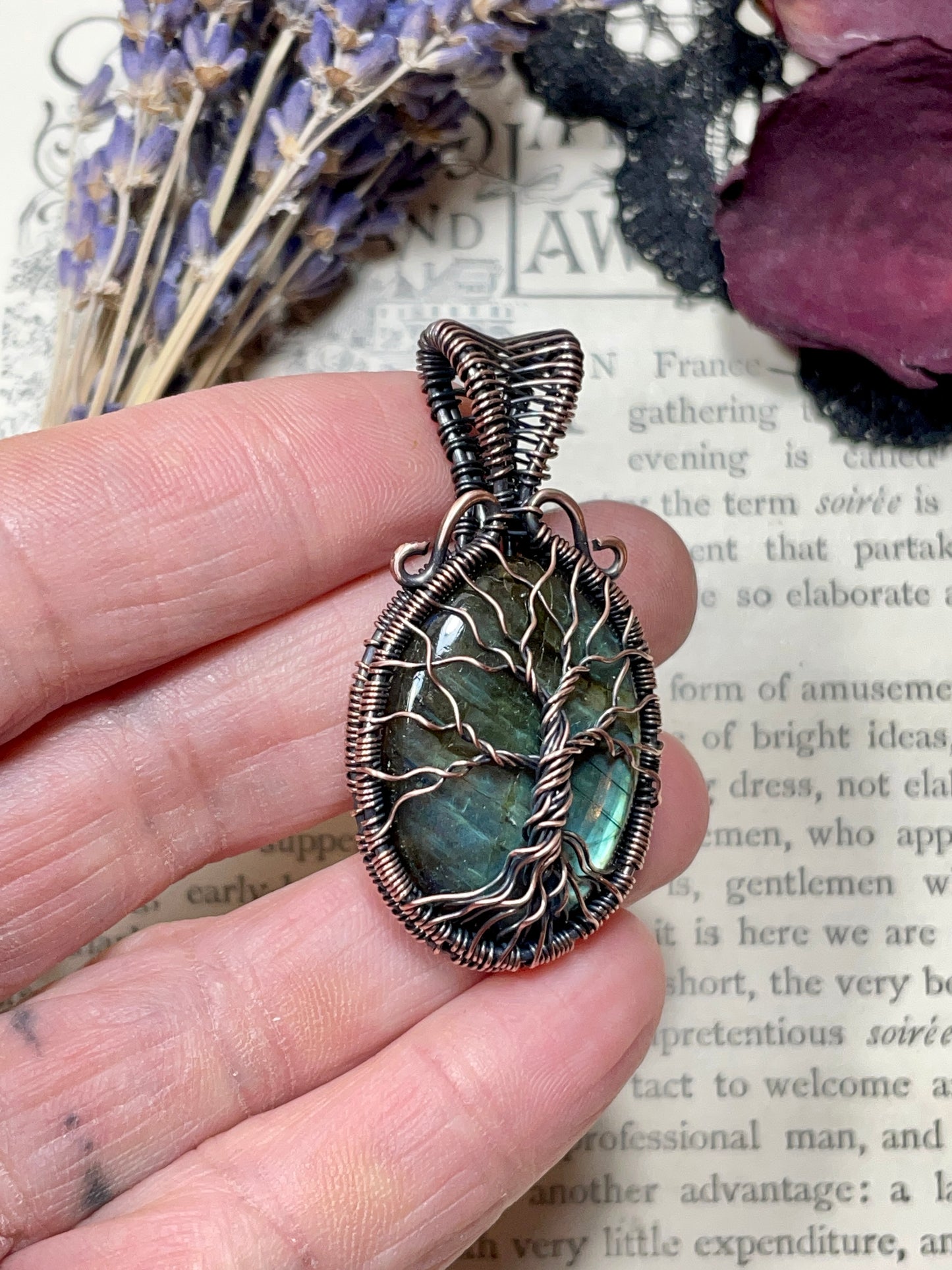 Labradorite Tree of Life Pendant in Copper