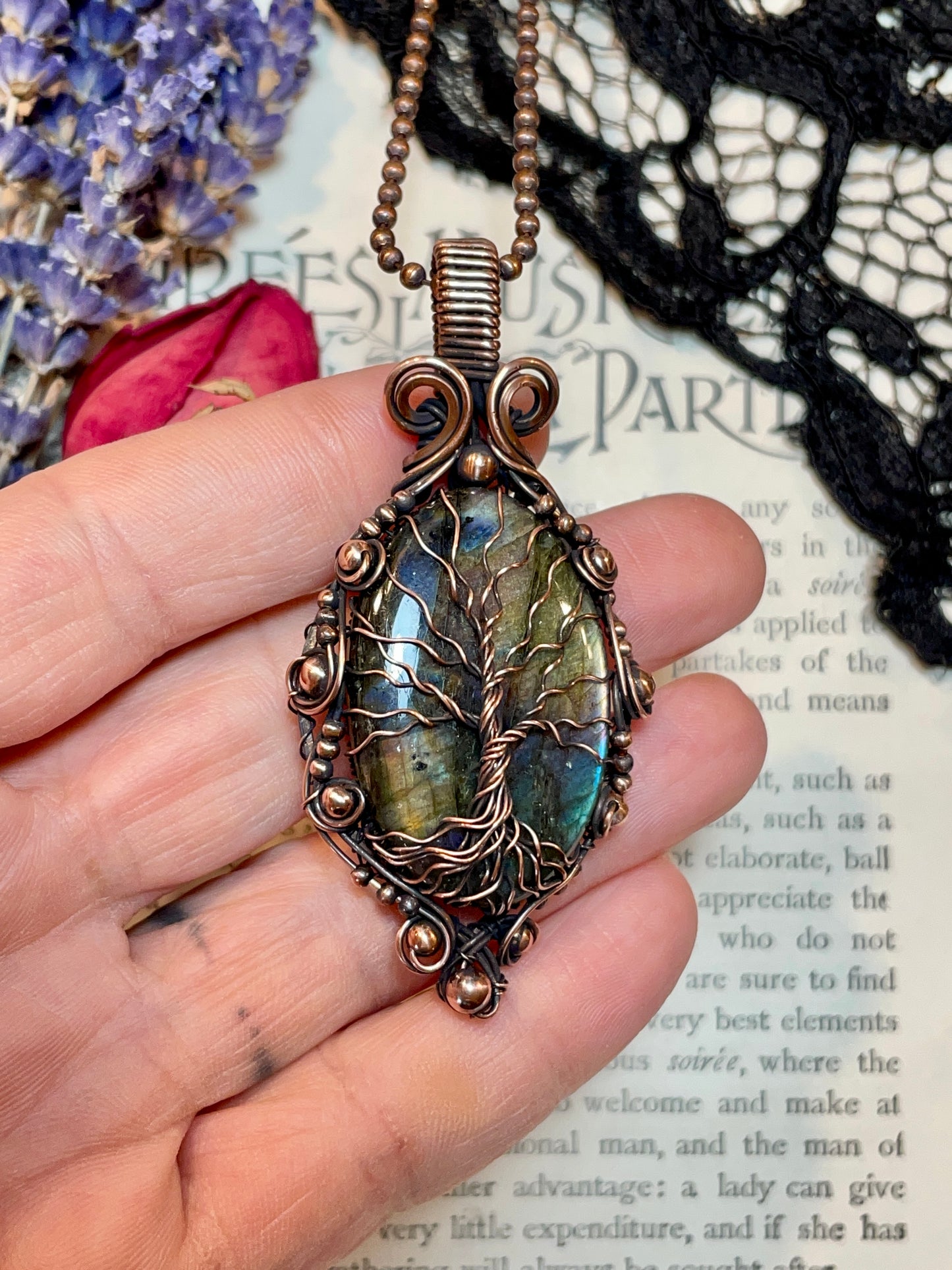 Labradorite Tree of Life Amulet in Copper