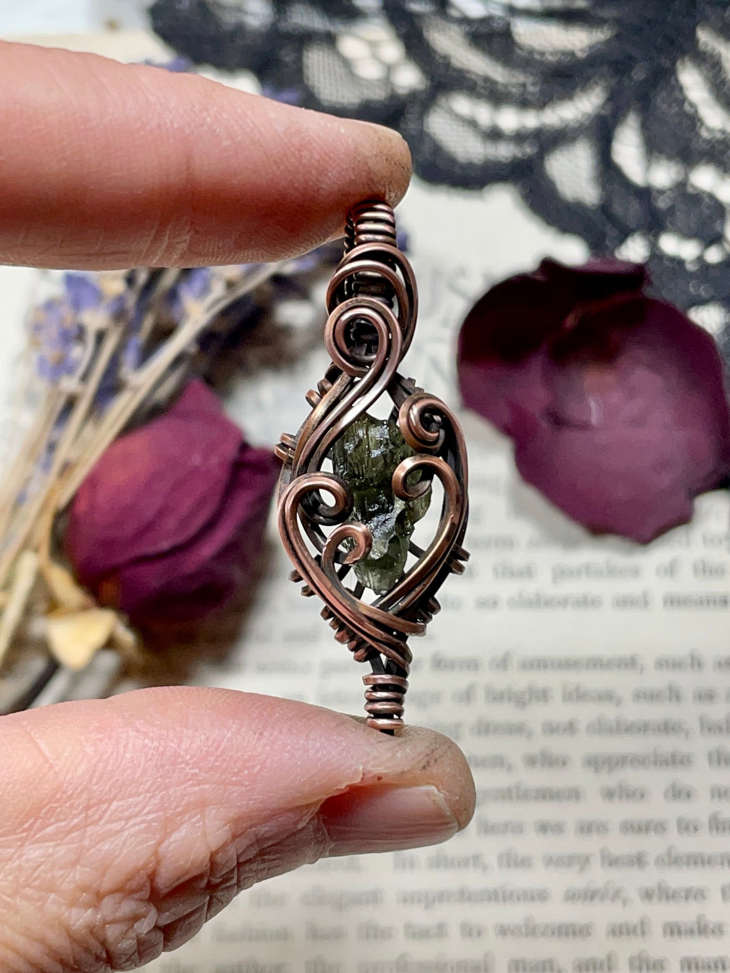 Moldavite (Natural Raw Moldavite) Pendant in Copper