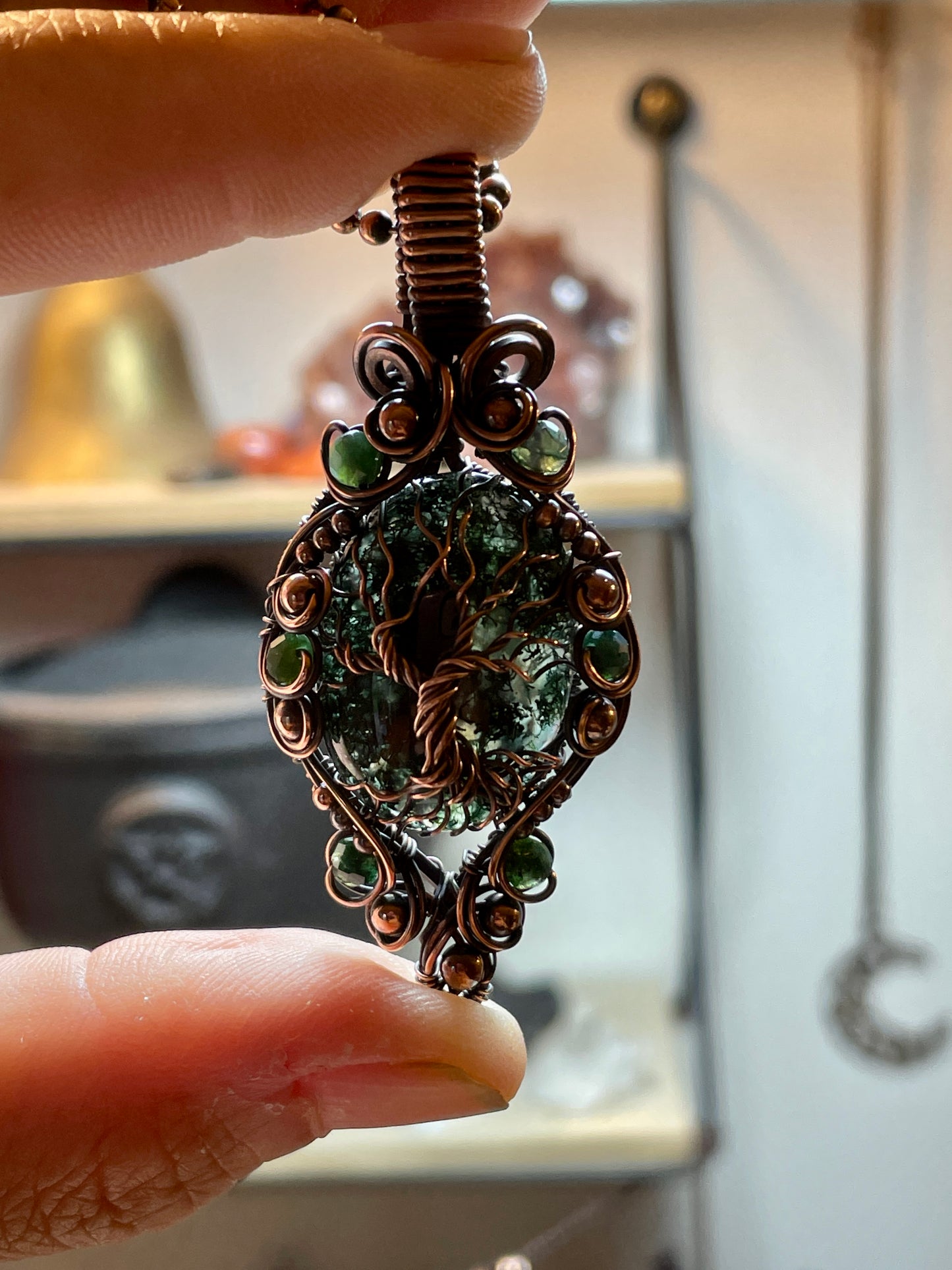 Moss Agate Tree Tree of Life Amulet in Copper