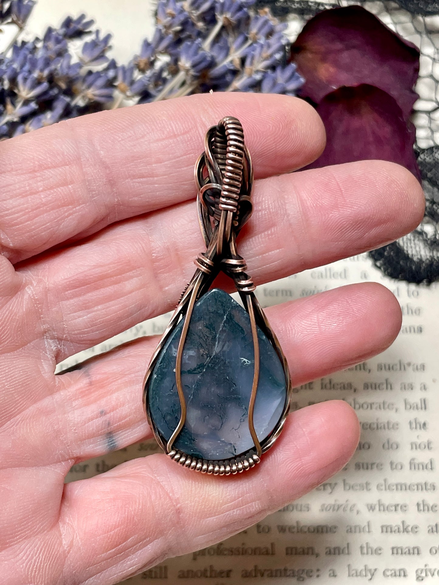 Moss Agate Pendant in Copper