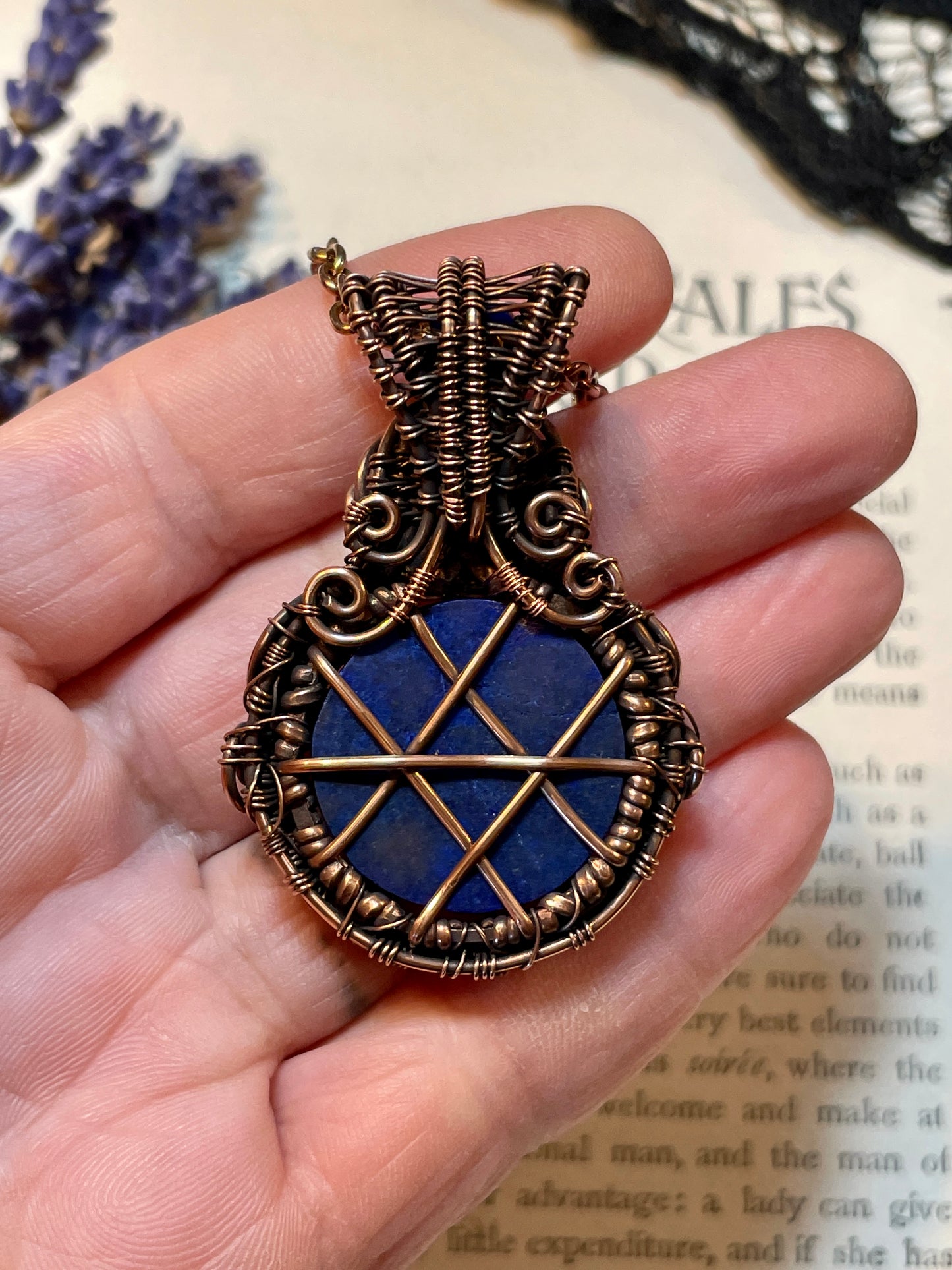 Lapis Lazuli Pentacle Pendant in Copper