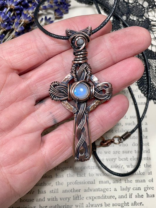 Moonstone (Rainbow Moonstone) Celtic Cross Pendant