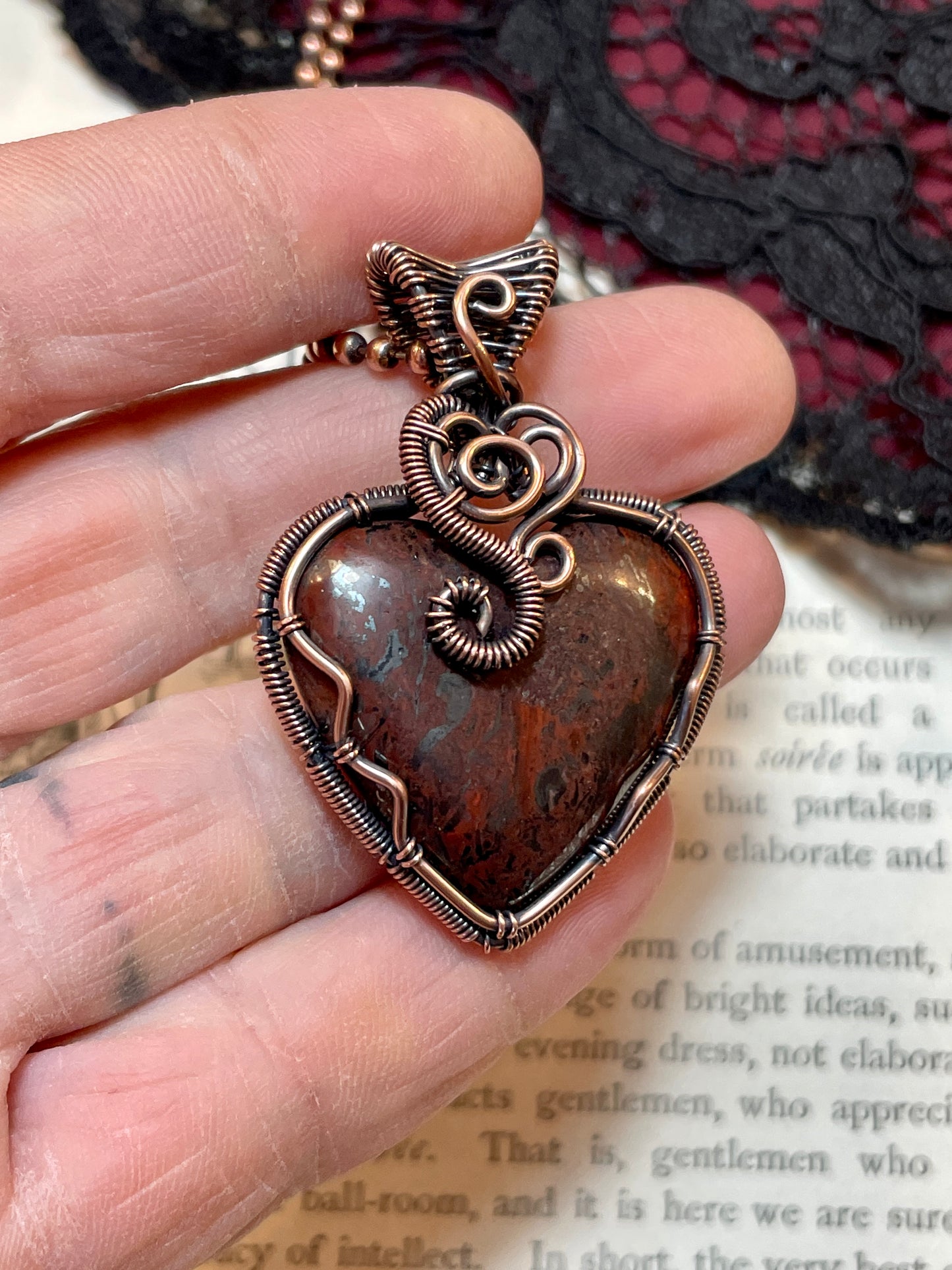 Jaspilite Heart Pendant in Copper