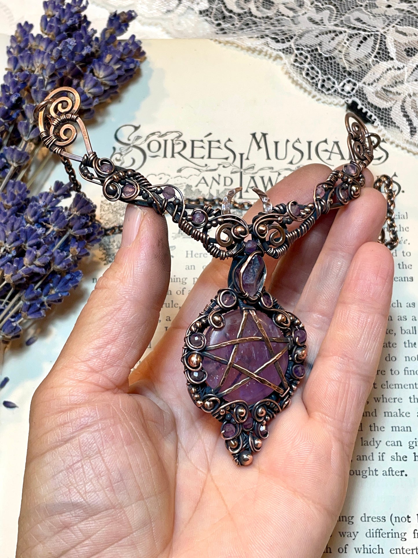 Amethyst Pentacle Collar in Copper