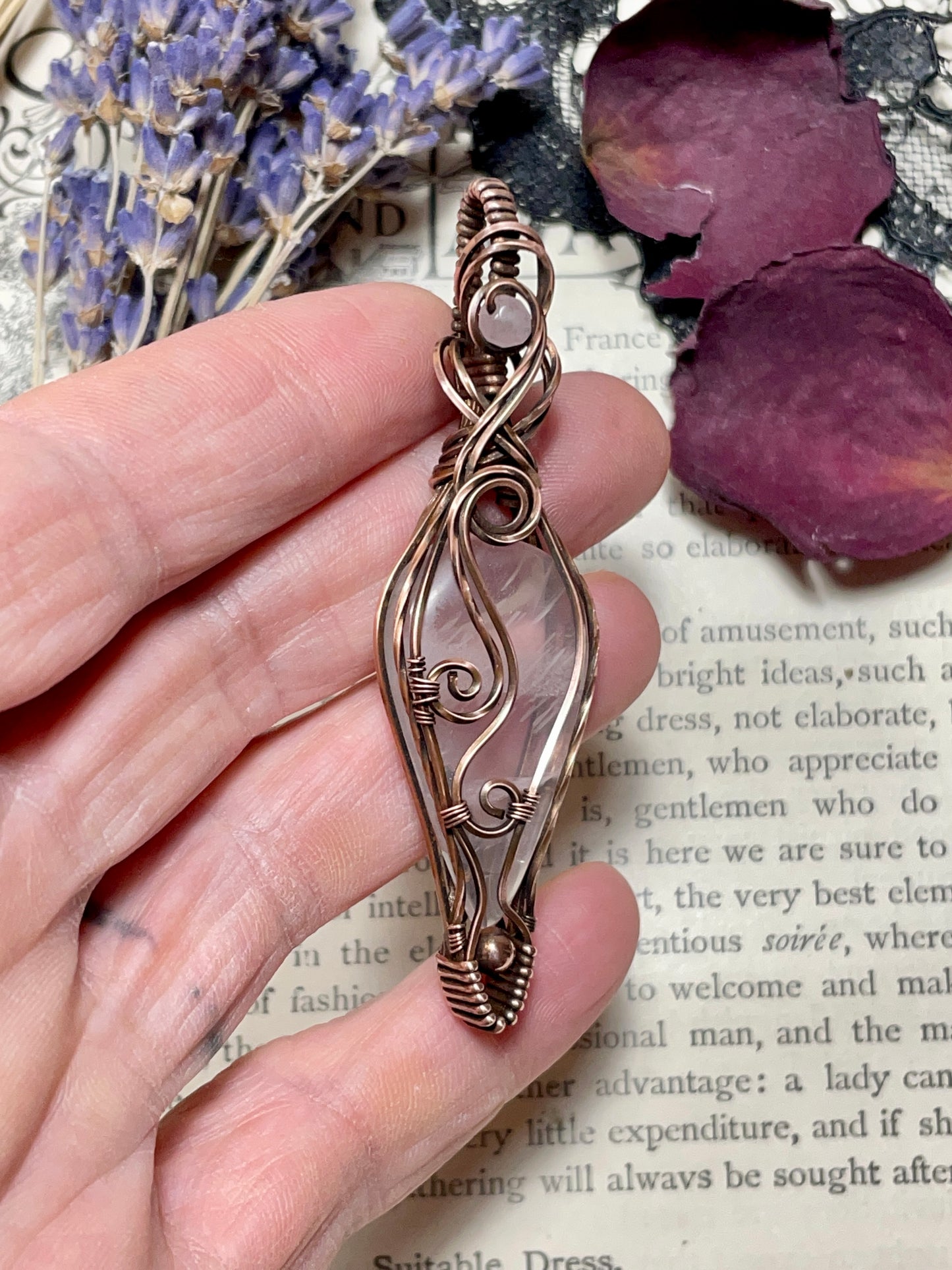 Rose Quartz Pendant in Copper