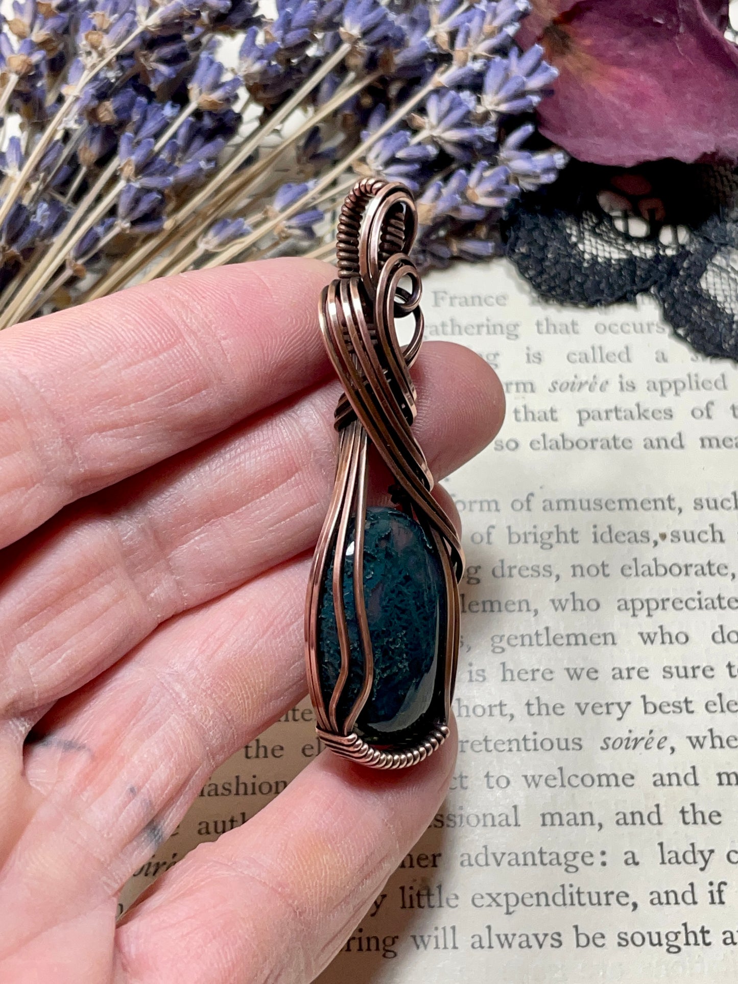 Moss Agate Pendant in Copper
