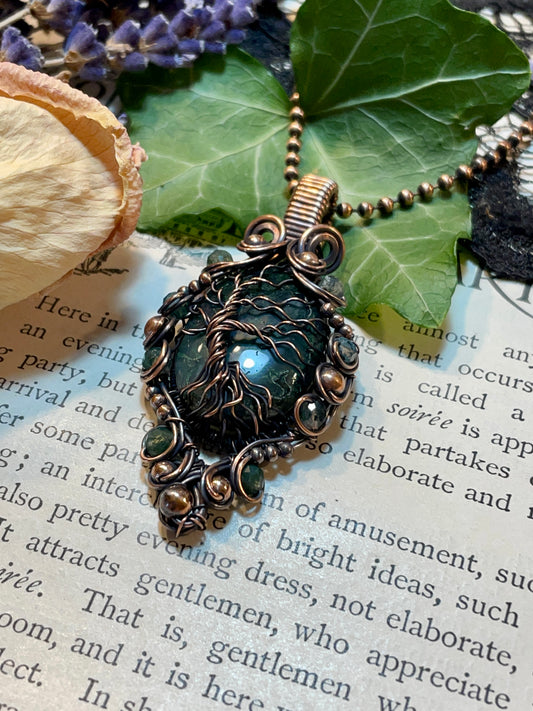 Moss Agate Tree Tree of Life Amulet in Copper