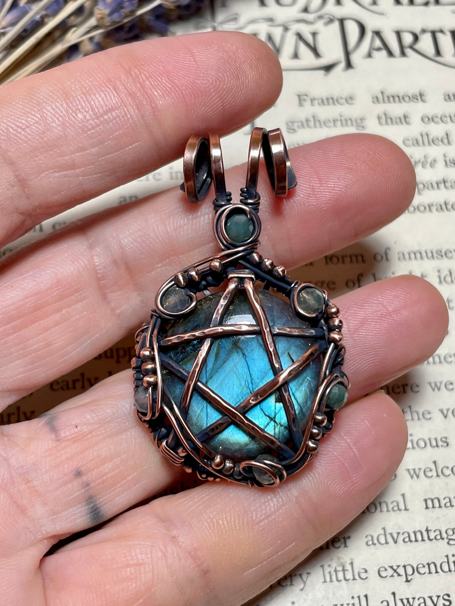 Labradorite Pentacle Pendant in Antique Copper
