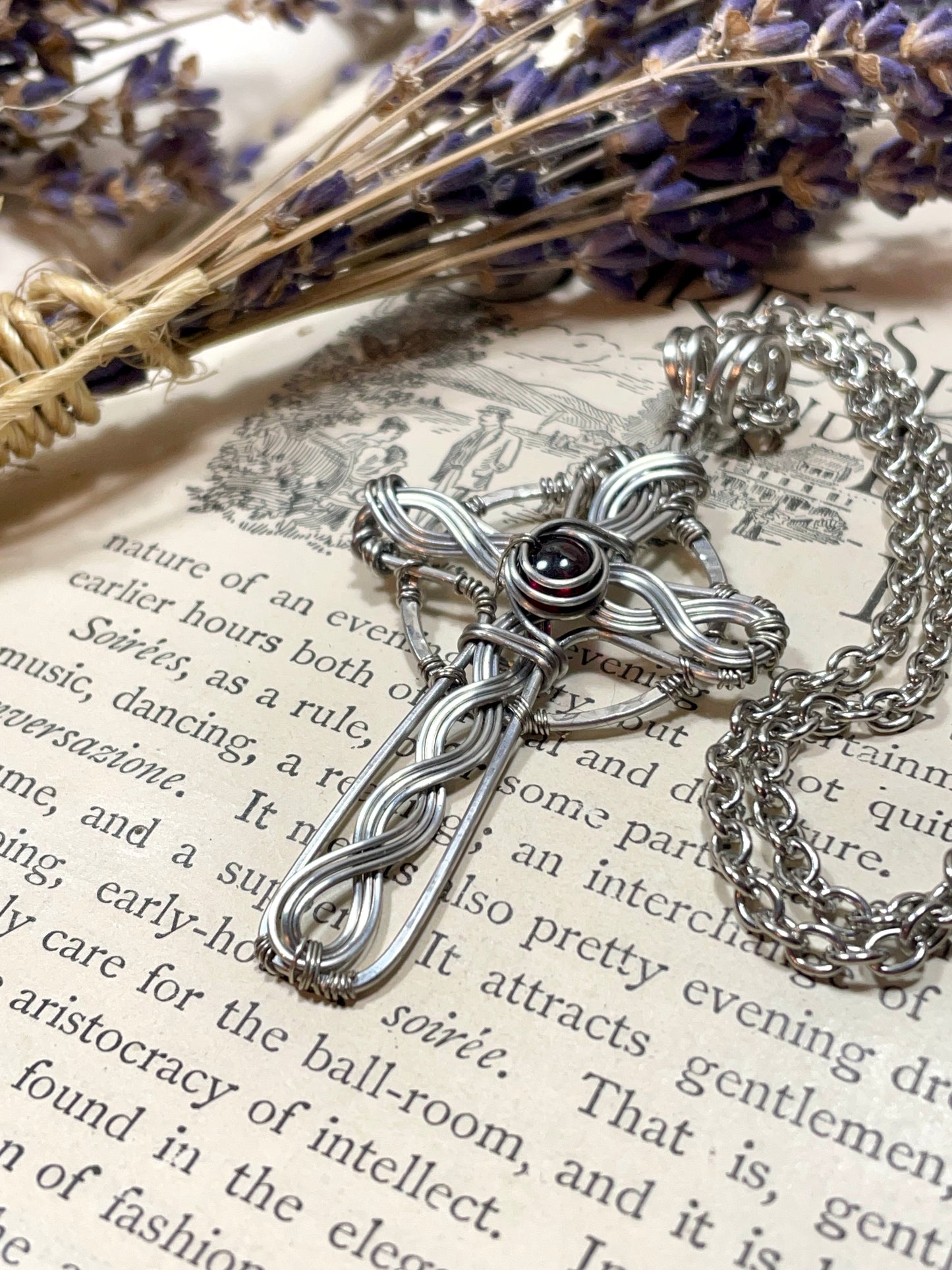 Garnet Celtic Cross Pendant in Stainless Steel