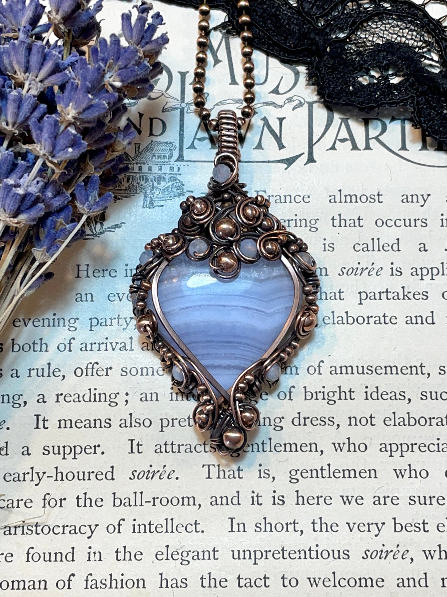 Blue Lace Agate Heart Pendant in Copper