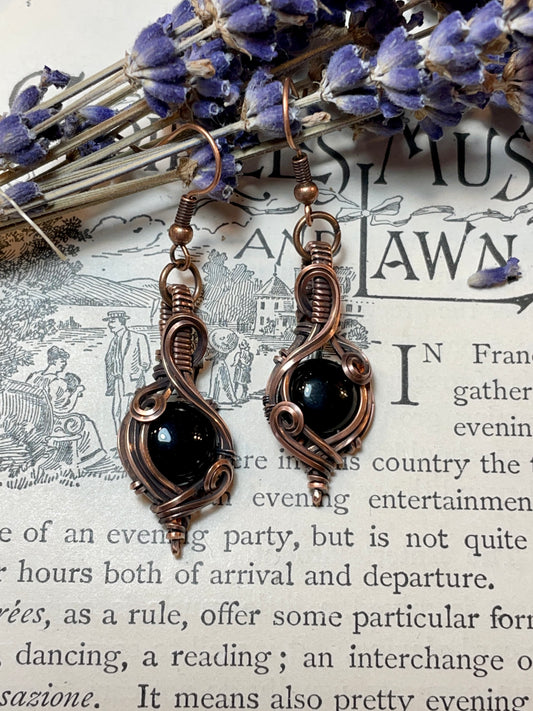Onyx Earrings in Copper