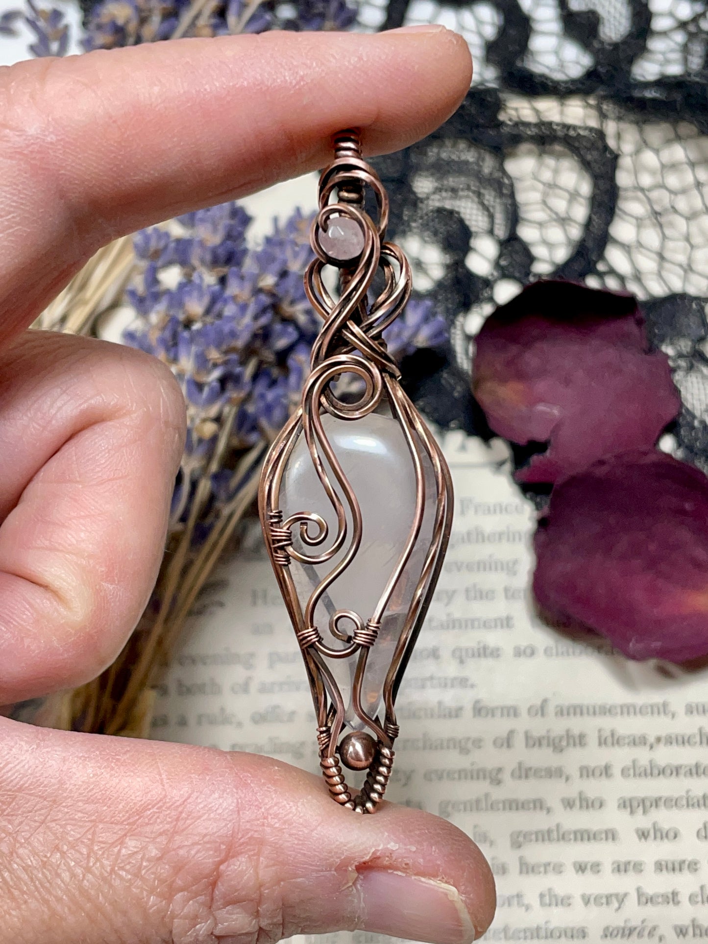 Rose Quartz Pendant in Copper