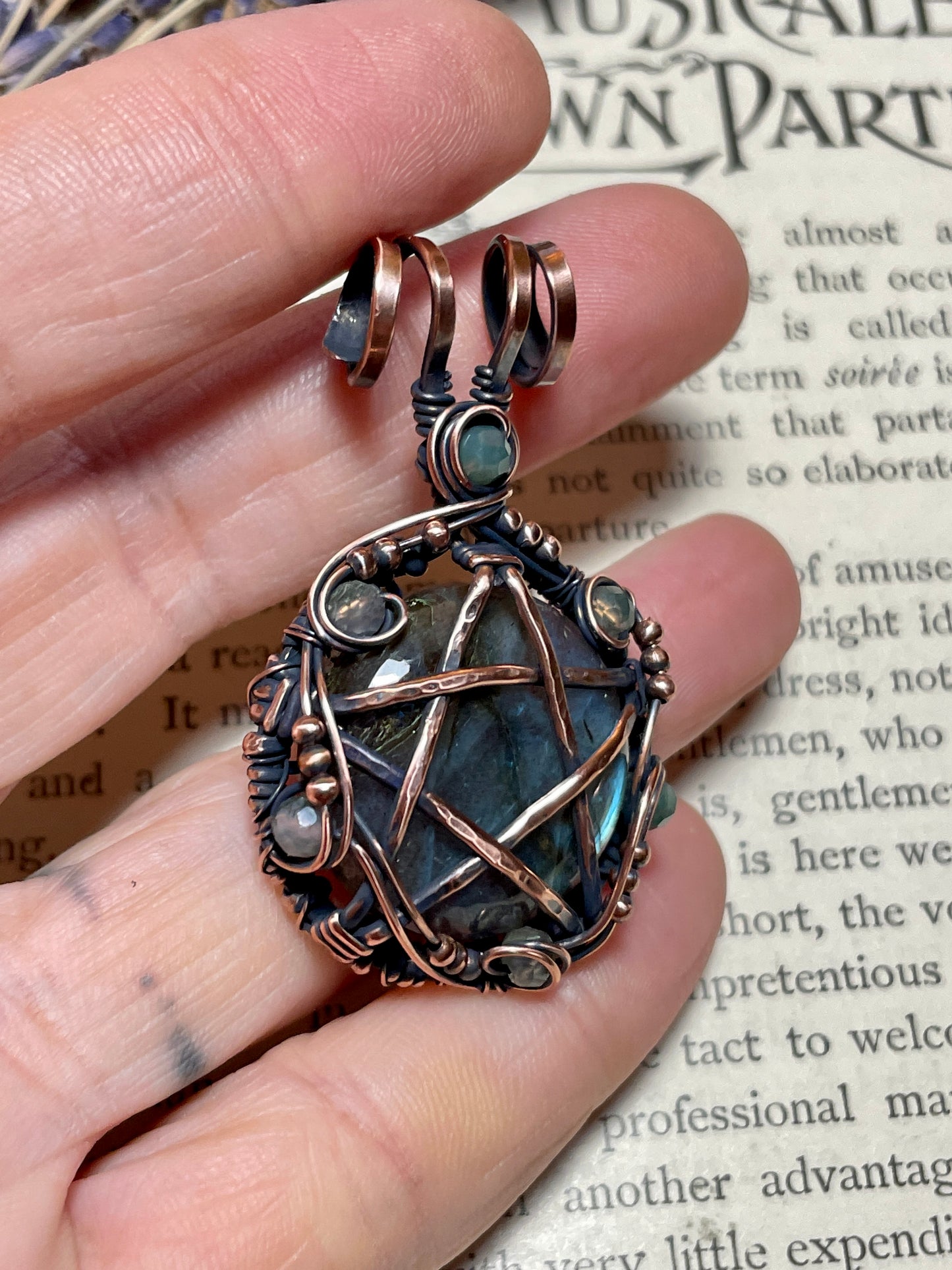 Labradorite Pentacle Pendant in Antique Copper