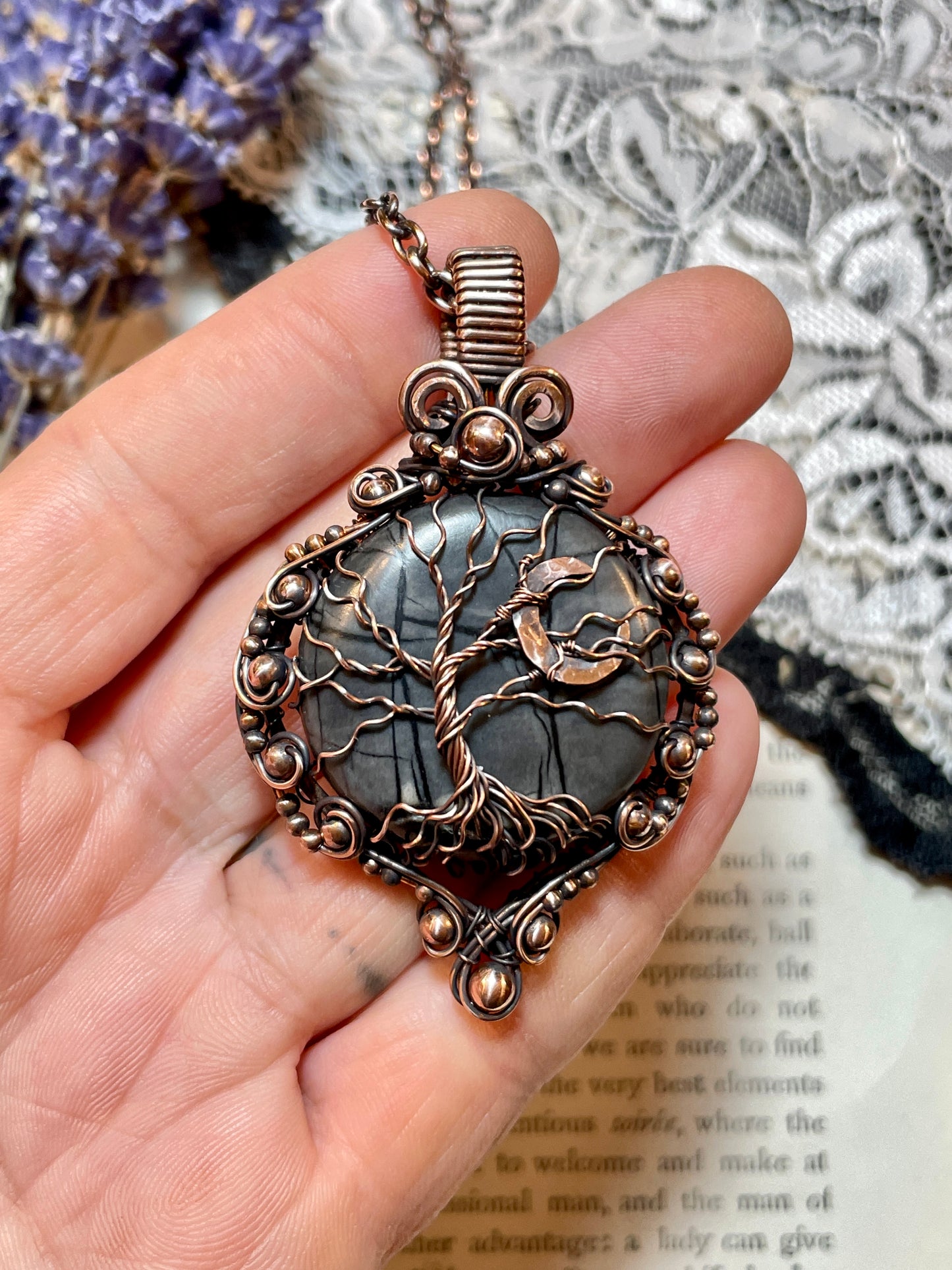 Picasso Jasper Tree of Life Amulet in Copper