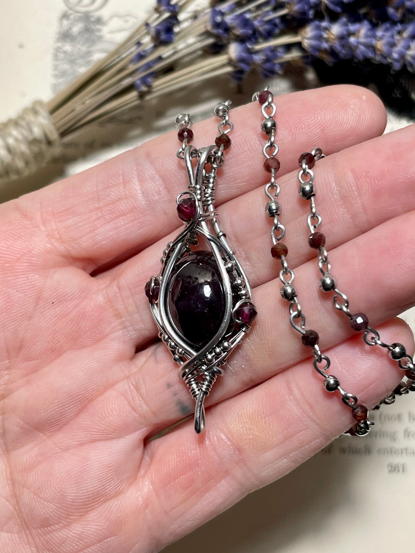 Garnet (Star Garnet) Pendant in Stainless Steel
