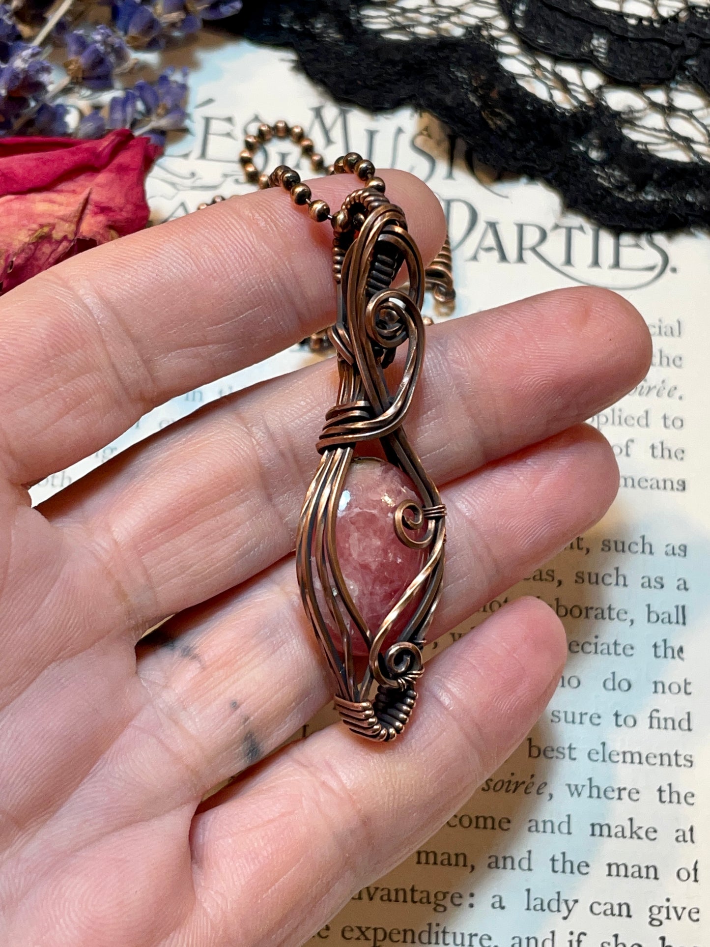 Rhodochrosite Pendant in Copper