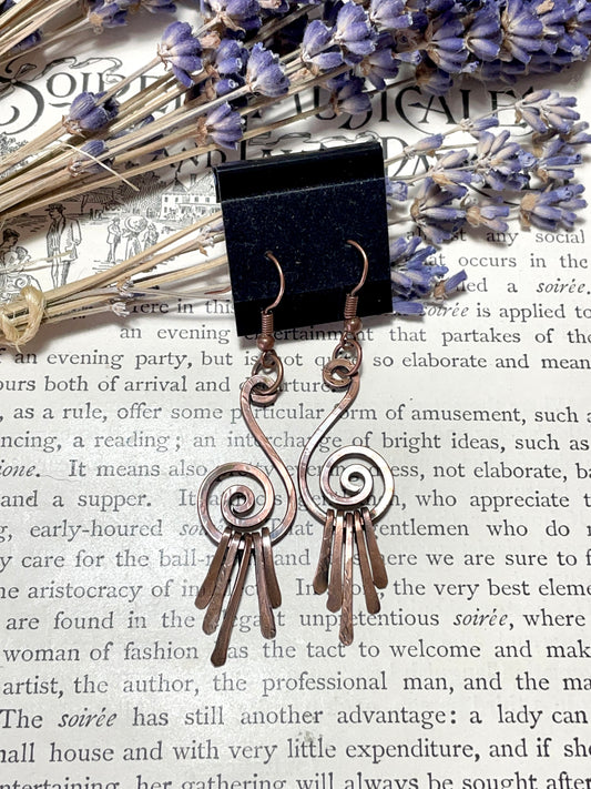 Copper Spiral fringe Earrings