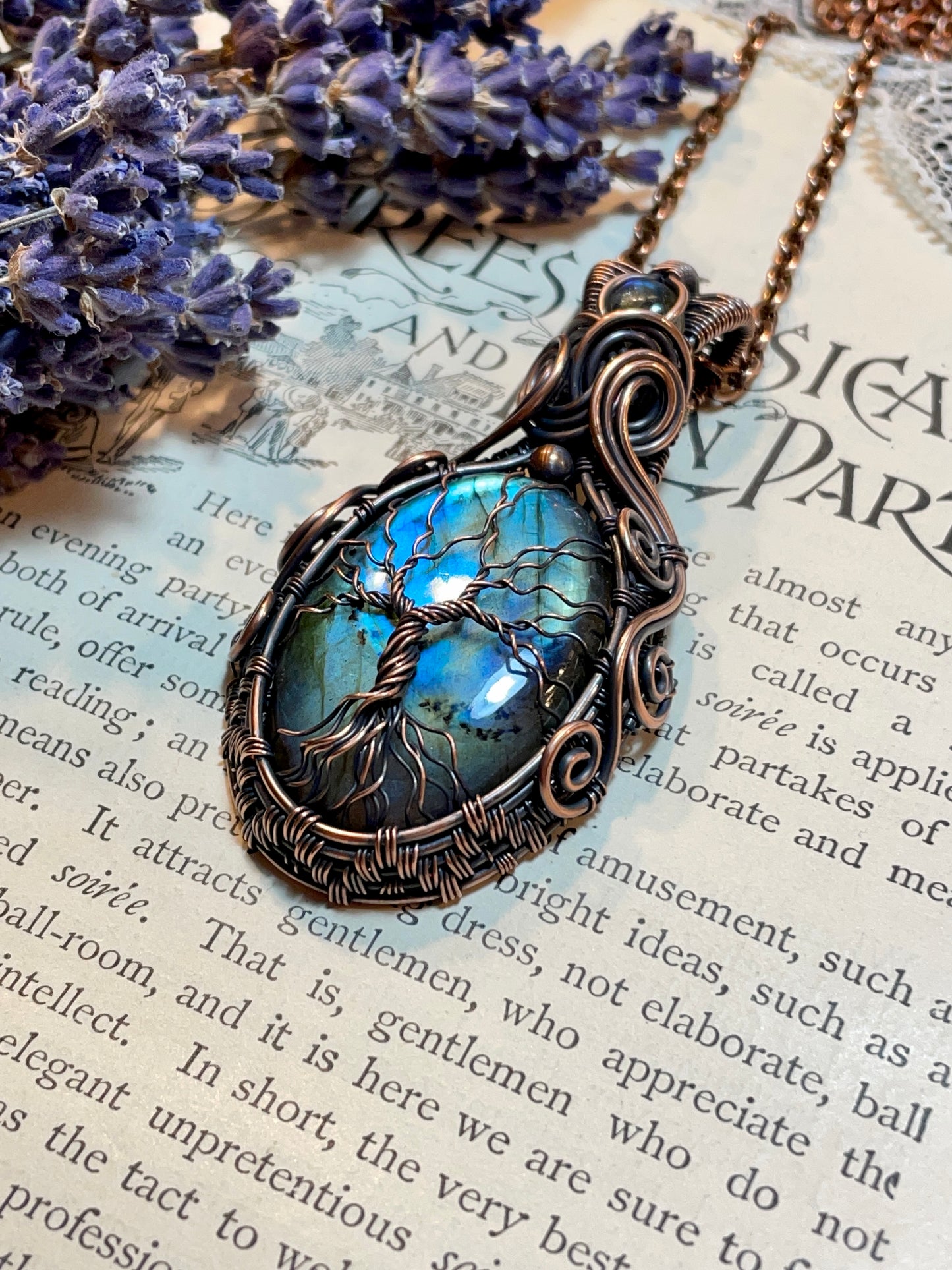 Labradorite Tree of Life Amulet in Copper