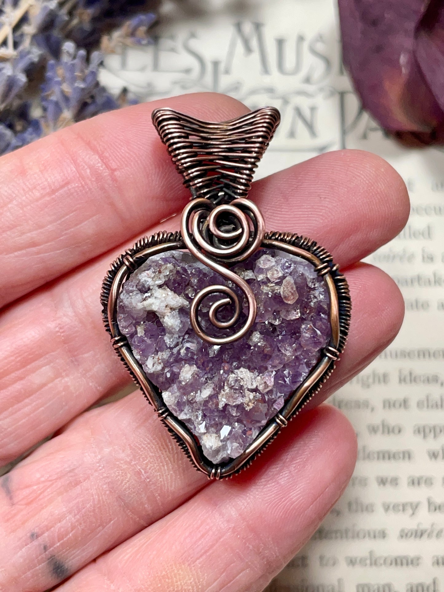 Amethyst Heart (Thunder Bay, Ontario Amethyst Cluster) in Copper