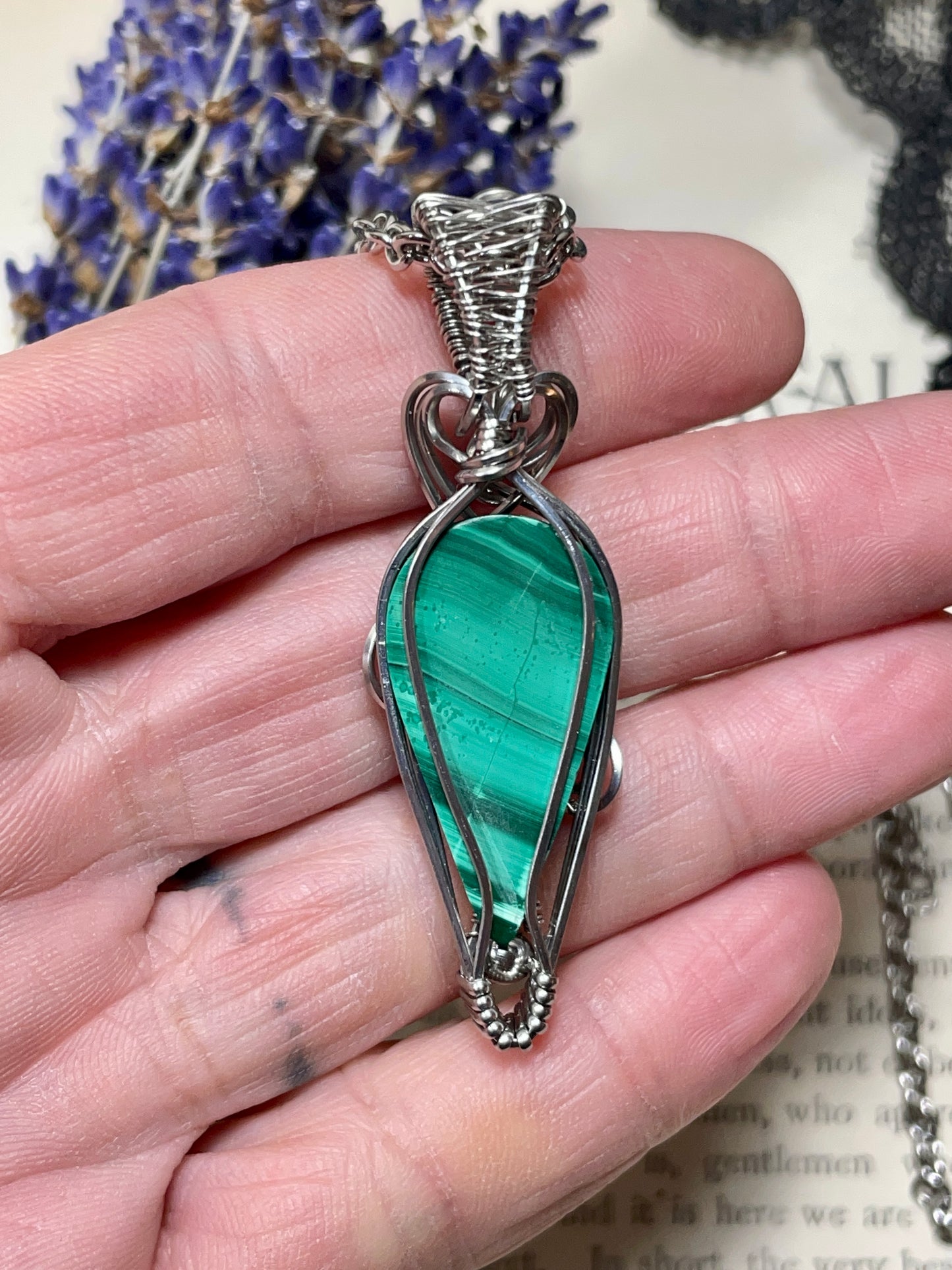 Malachite Pendant in Stainless Steel