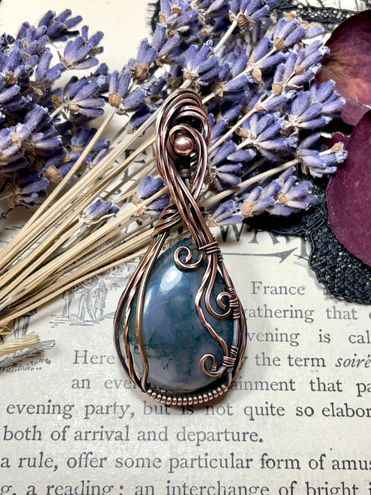 Moss Agate Pendant in Copper