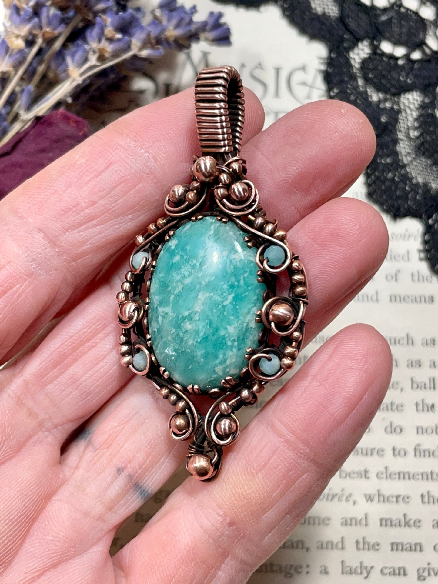 Amazonite Pendant in Copper
