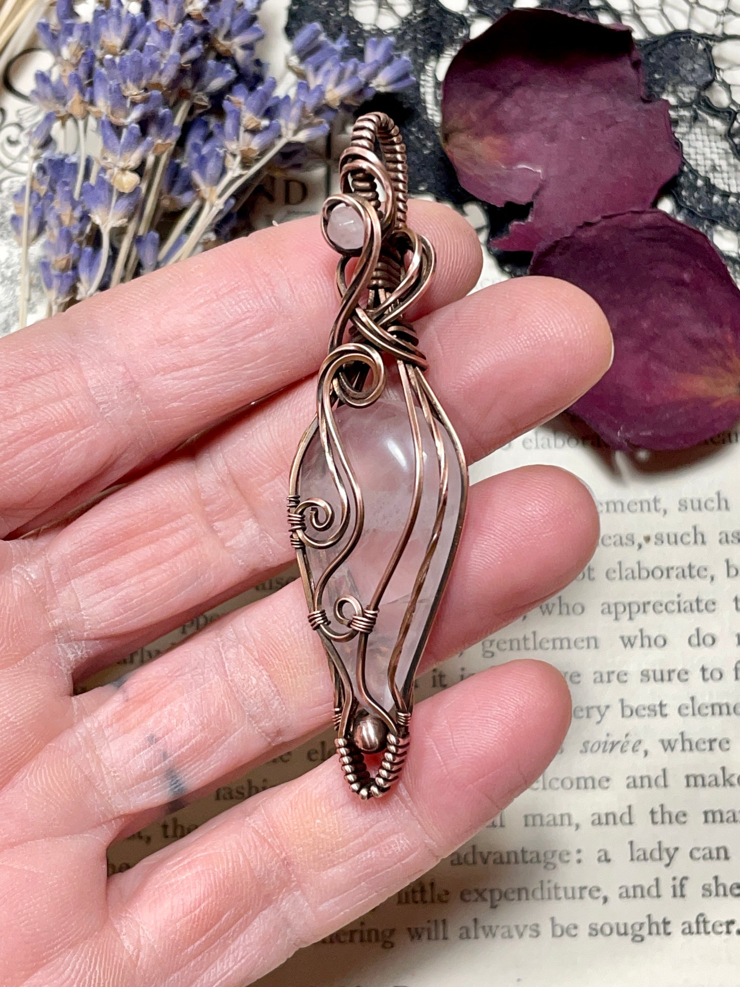 Rose Quartz Pendant in Copper