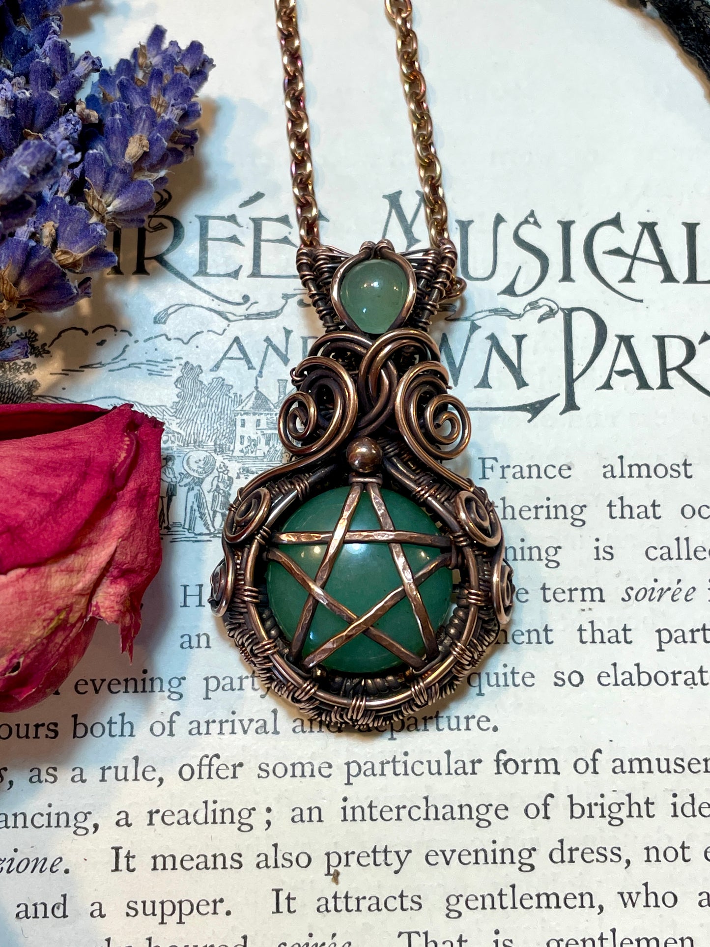 Aventurine (Green Aventurine) Pentacle Pendant in Copper