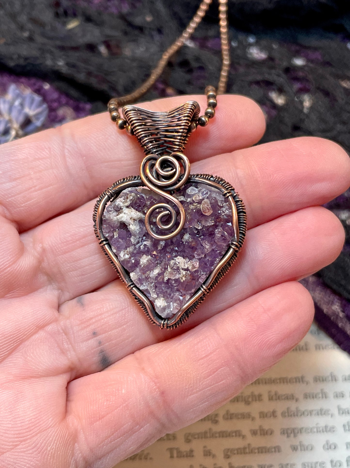 Amethyst Heart (Thunder Bay, Ontario Amethyst Cluster) in Copper