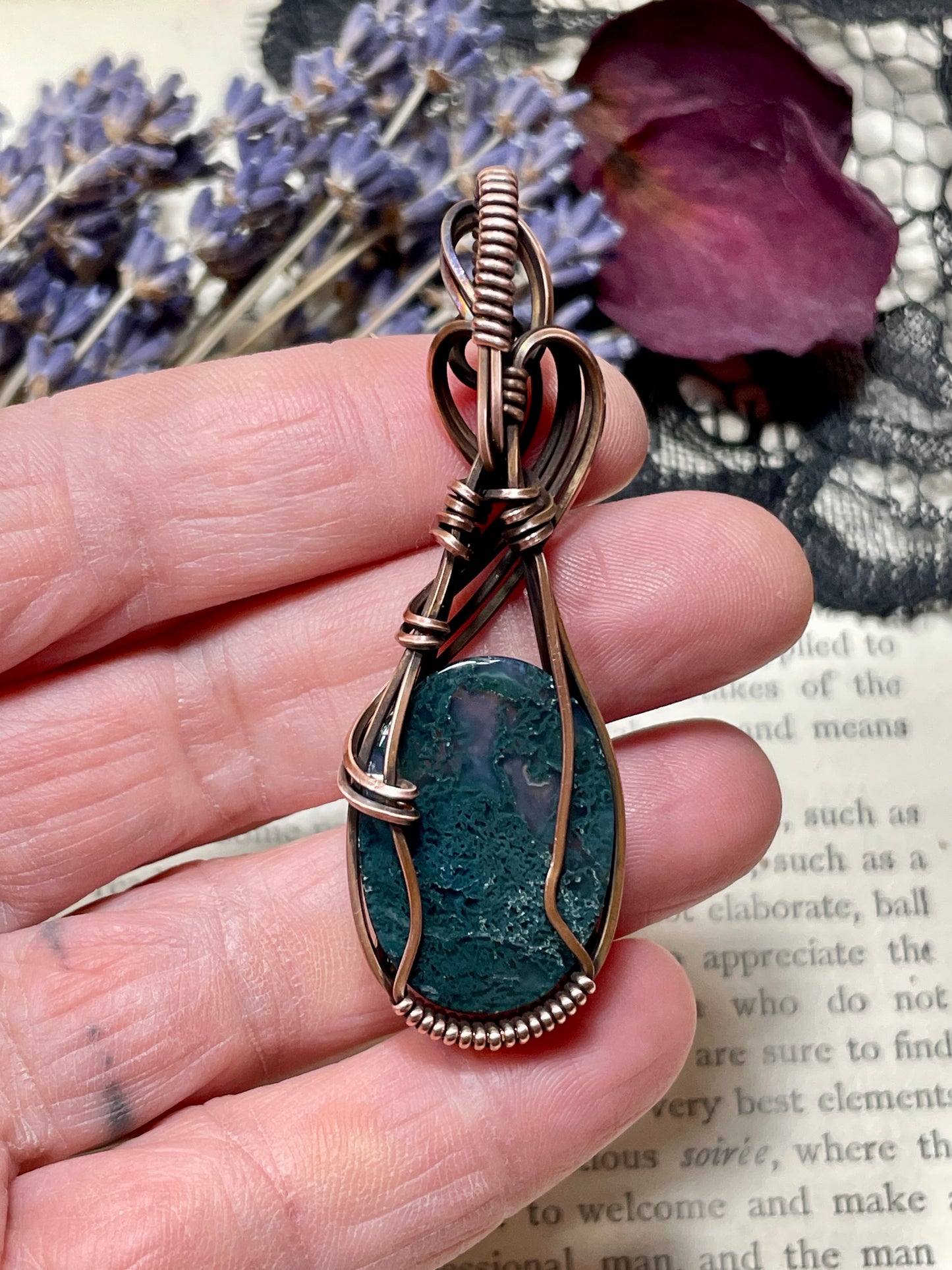 Moss Agate Pendant in Copper