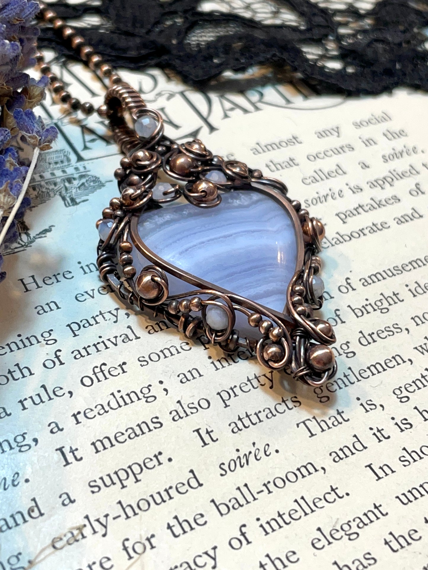 Blue Lace Agate Heart Pendant in Copper