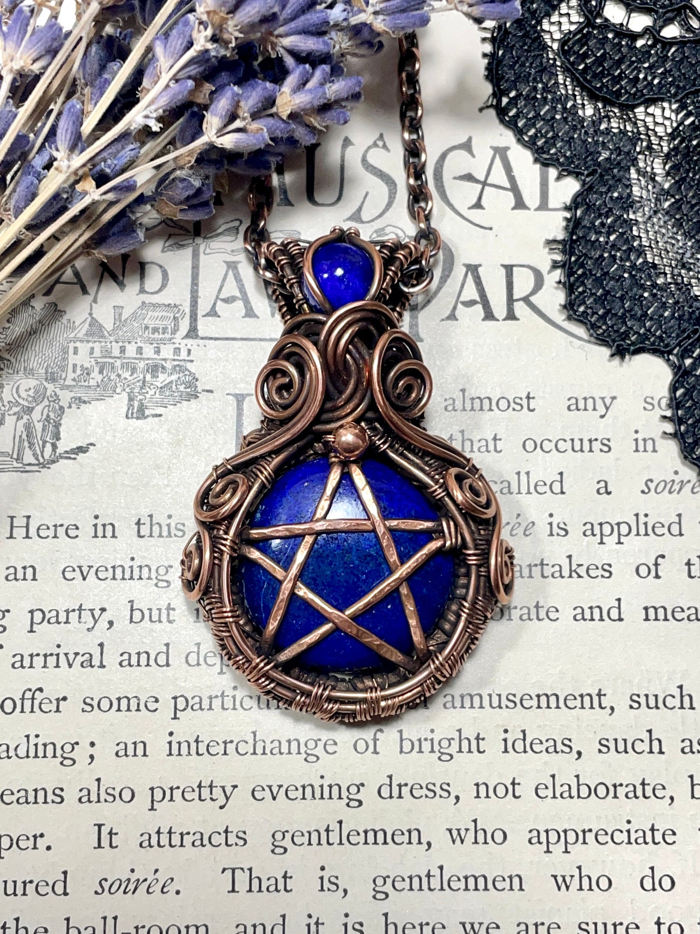 Lapis Lazuli Pentacle Pendant in Copper