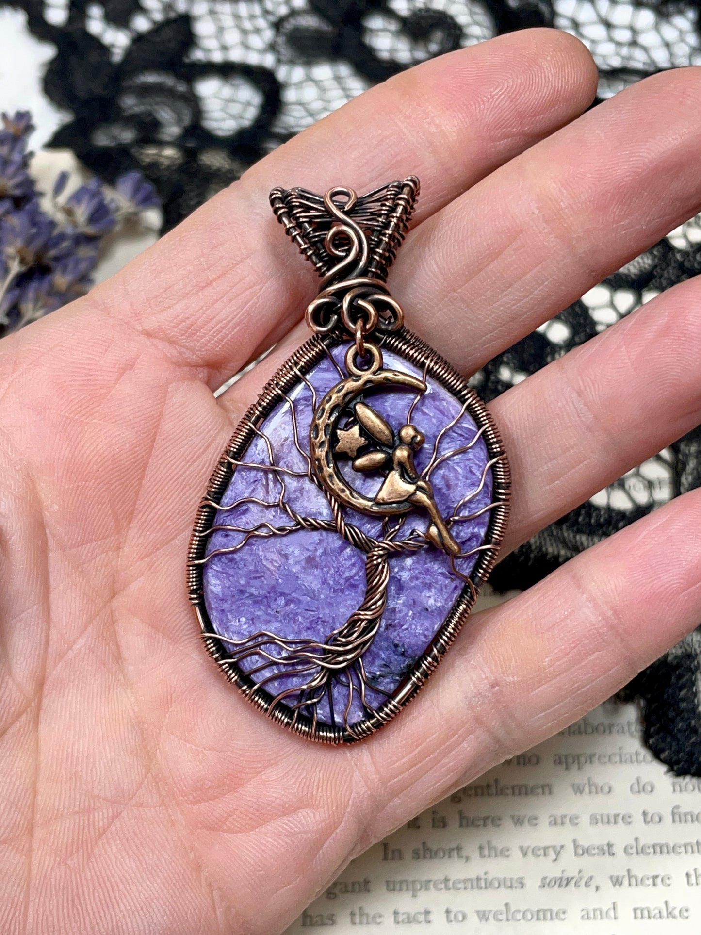 Charoite Tree of Life Pendant in Copper