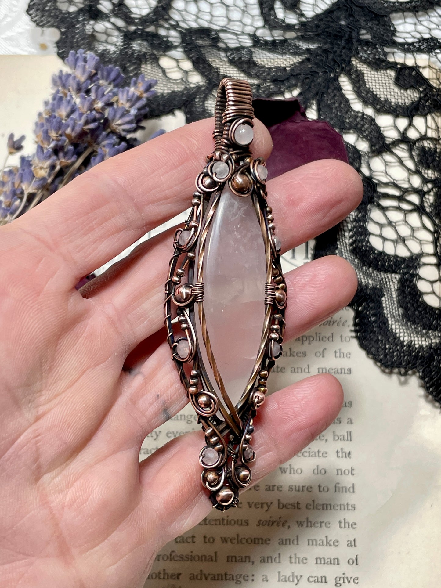 Rose Quartz Pendant in Copper