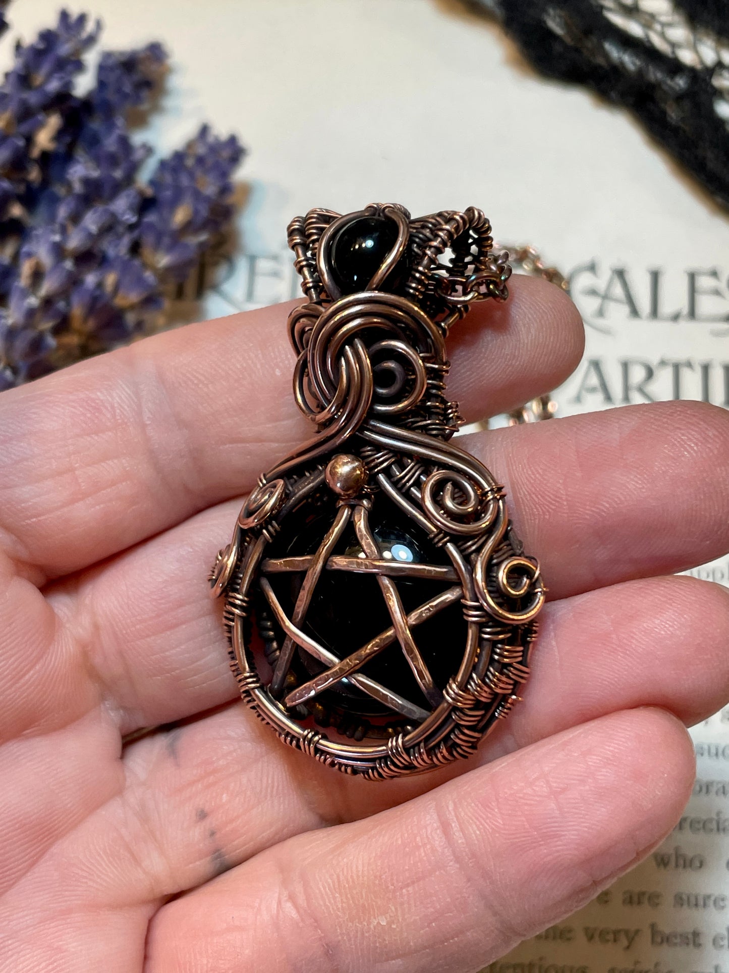 Onyx Pentacle Pendant in Copper