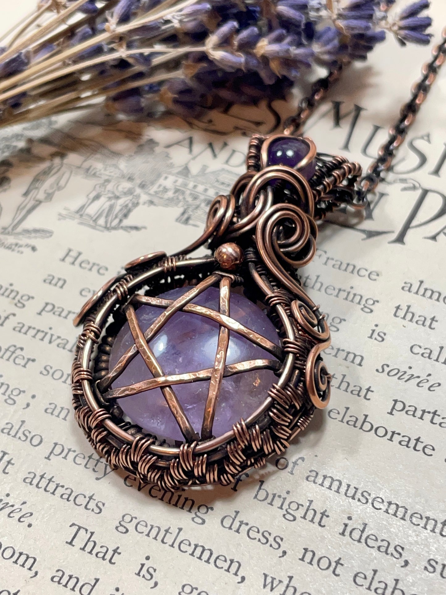 Amethyst Pentacle Amulet in Copper