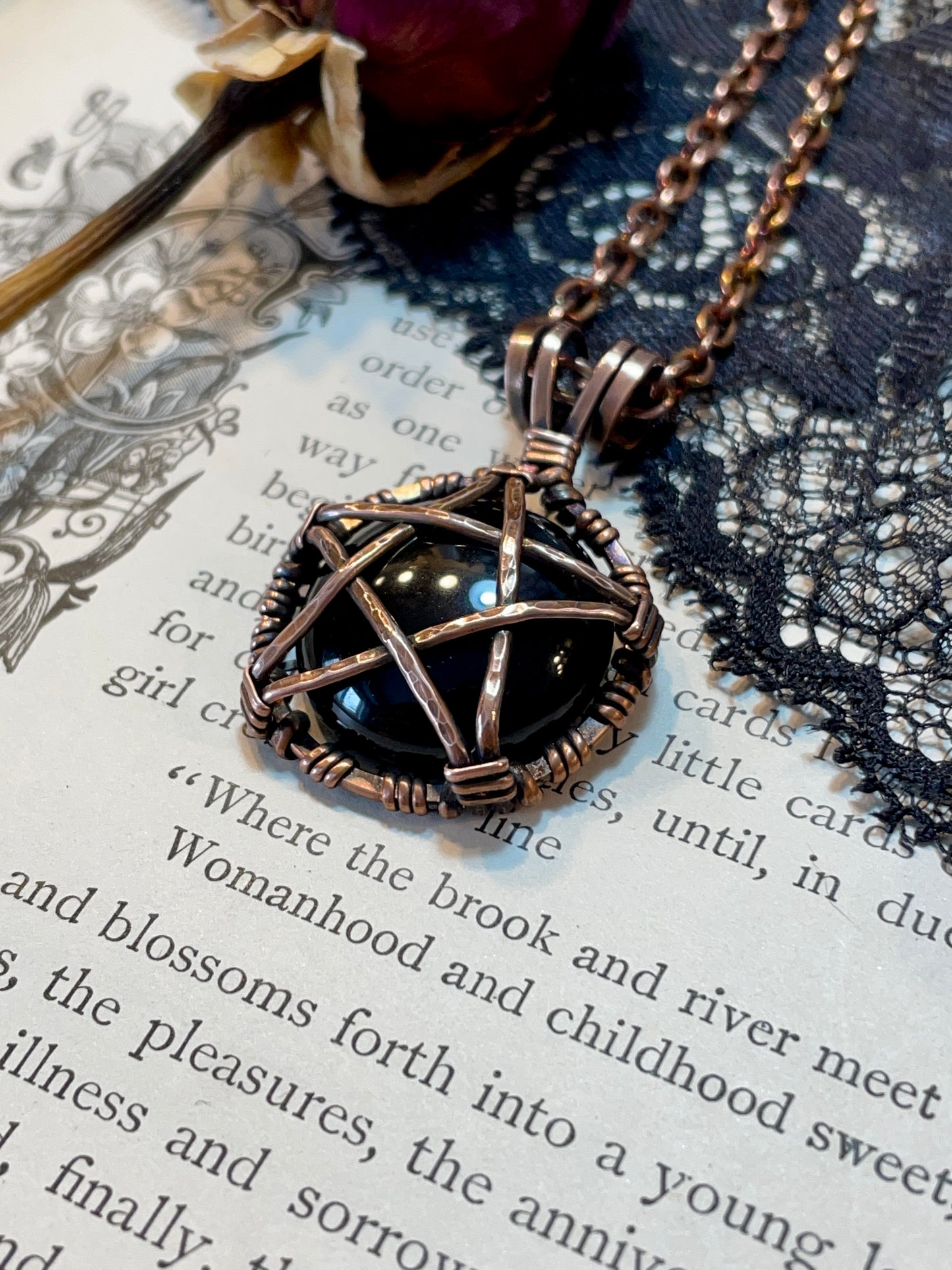 Onyx Pentacle Pendant in Copper