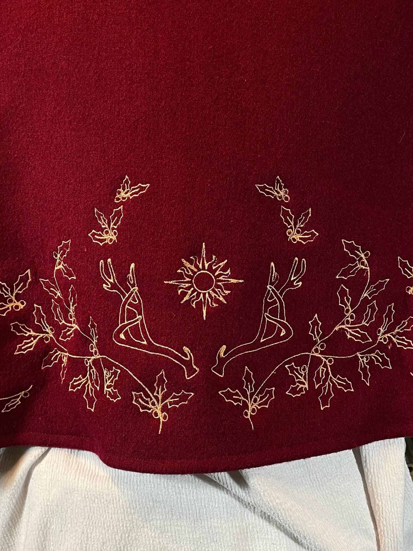 Holly King Red Wool Capelet in Gold