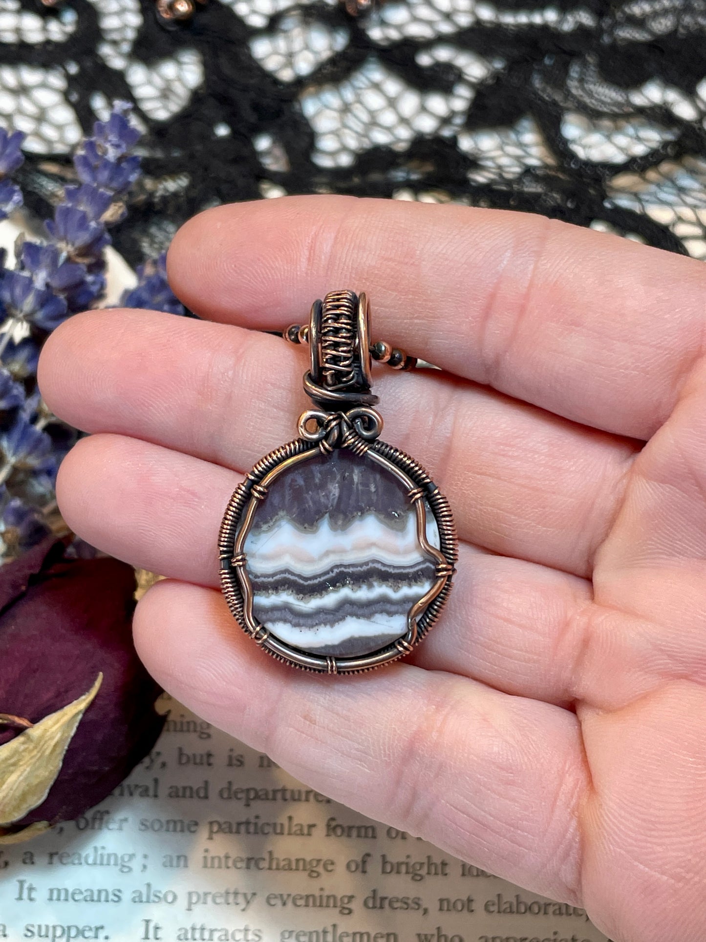 Amethyst Lace Agate mini Tree of Life Pendant in Copper