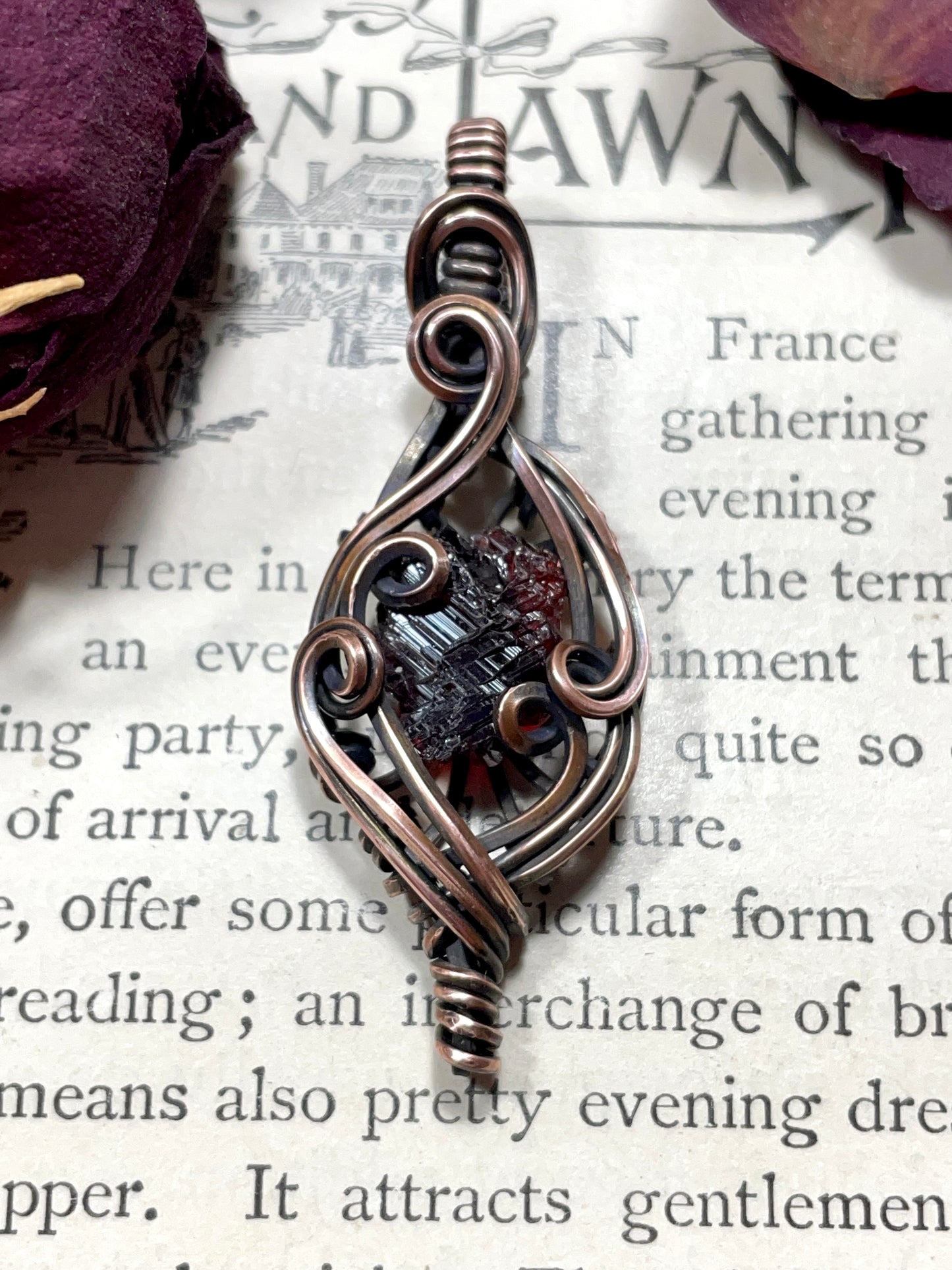 Garnet (Natural Raw Etched Spessartine Garnet) Pendant in Copper