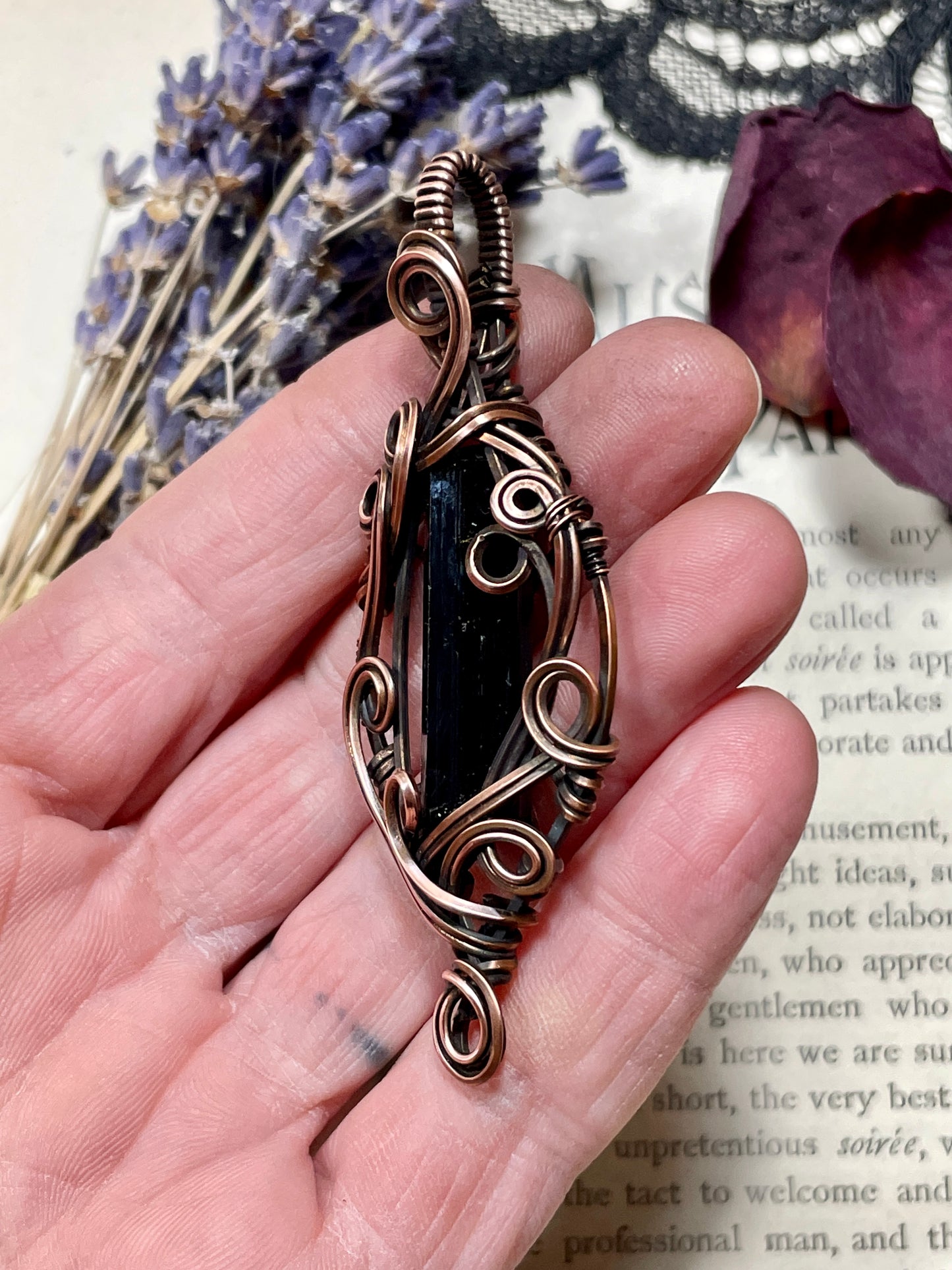 Tourmaline (Natural Black Tourmaline Crystal) Pendant in Copper