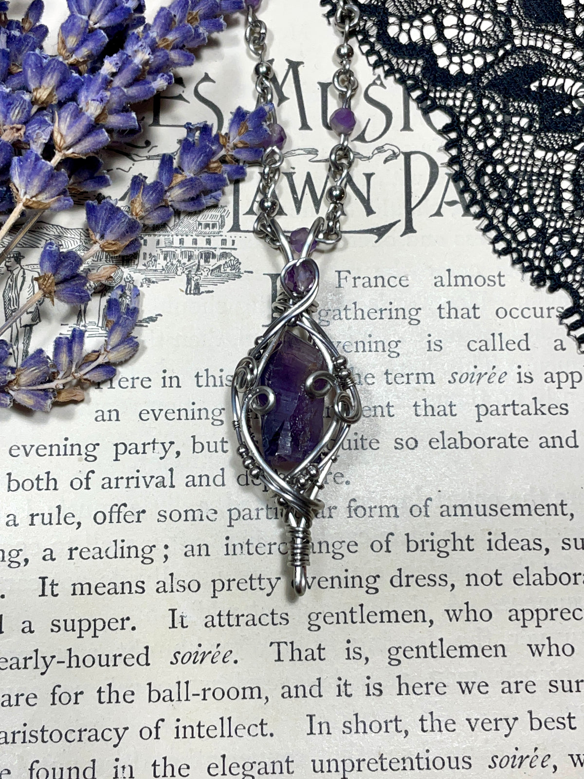 Amethyst Point(Tutu Amethyst) Pendant in Stainless Steel