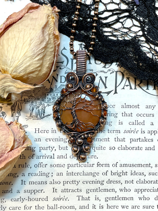 Carnelian Tree of Life Pendant in Copper