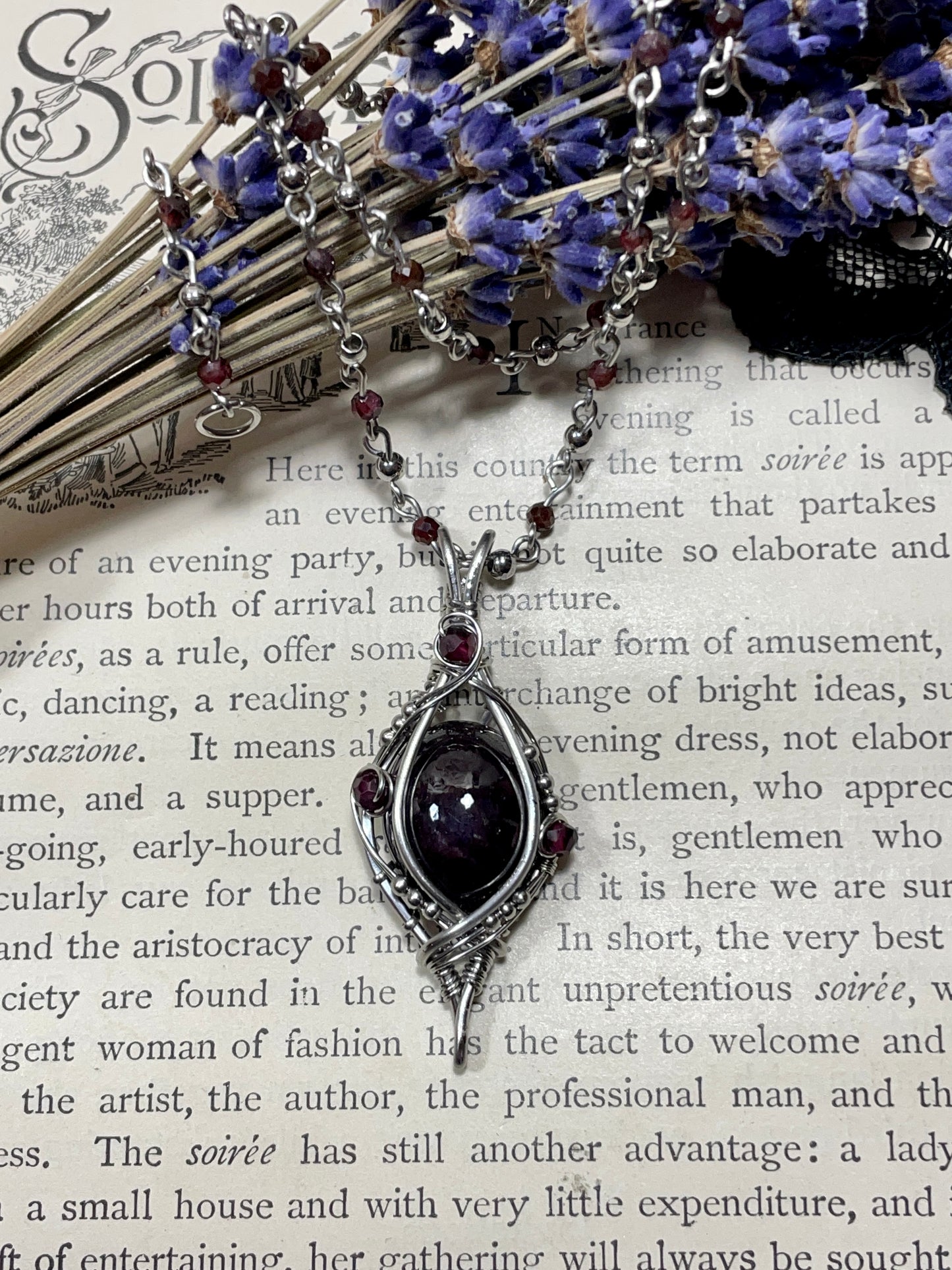 Garnet (Star Garnet) Pendant in Stainless Steel