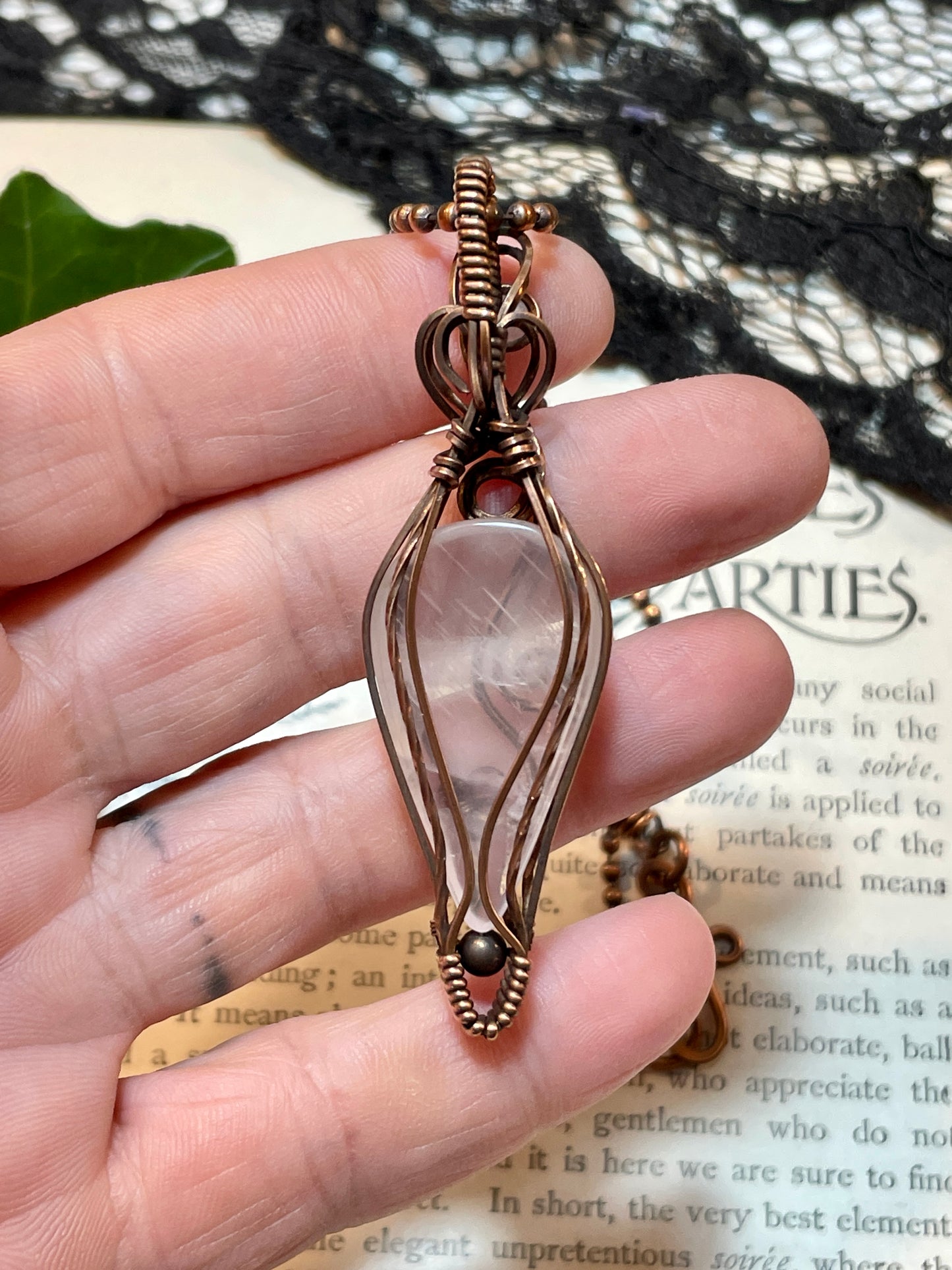 Rose Quartz Pendant in Copper