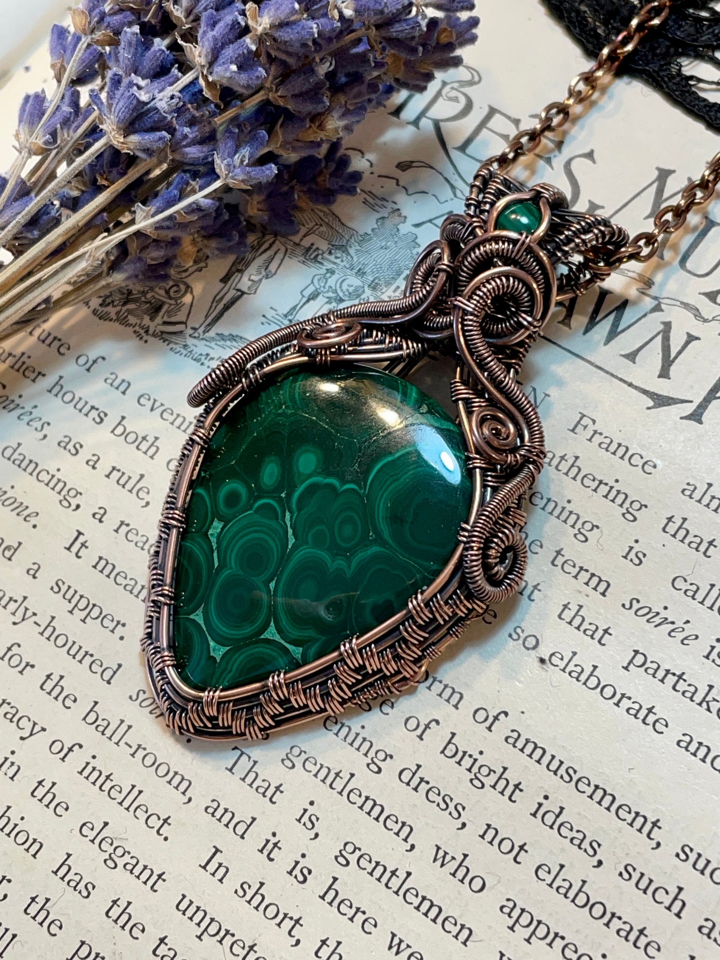 Malachite Amulet in Copper